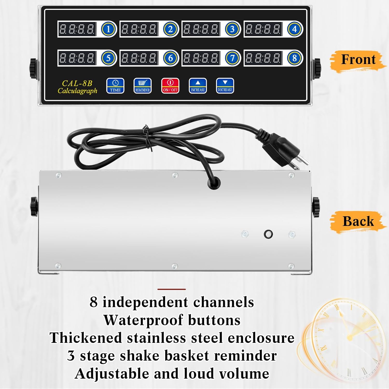 1 Pack 8 Channel Kitchen Timers for Cooking, Commercial Digital Kitchen Timer with Loud Alarm, Large LCD Display, Restaurant Fryer, Chef, Baking Supplies