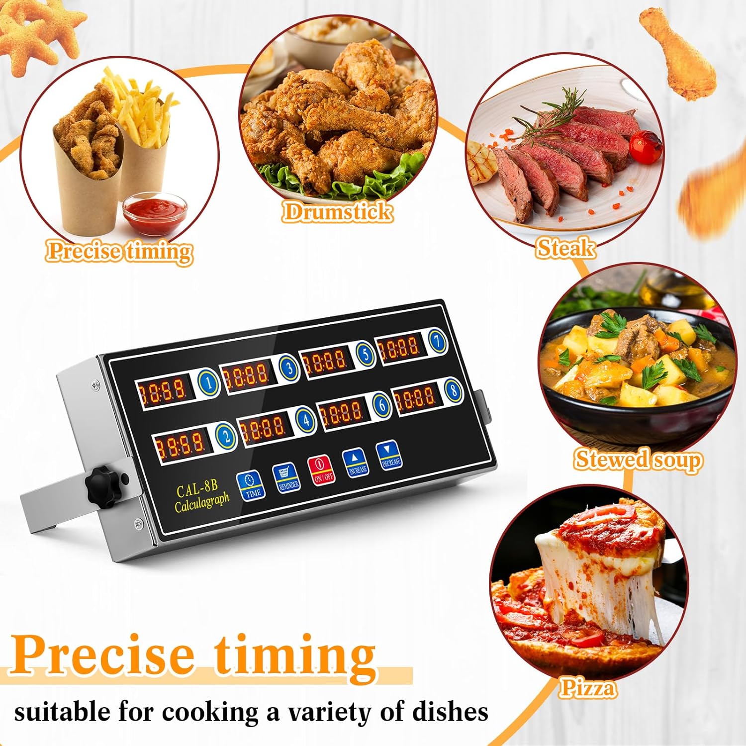 1 Pack 8 Channel Kitchen Timers for Cooking, Commercial Digital Kitchen Timer with Loud Alarm, Large LCD Display, Restaurant Fryer, Chef, Baking Supplies