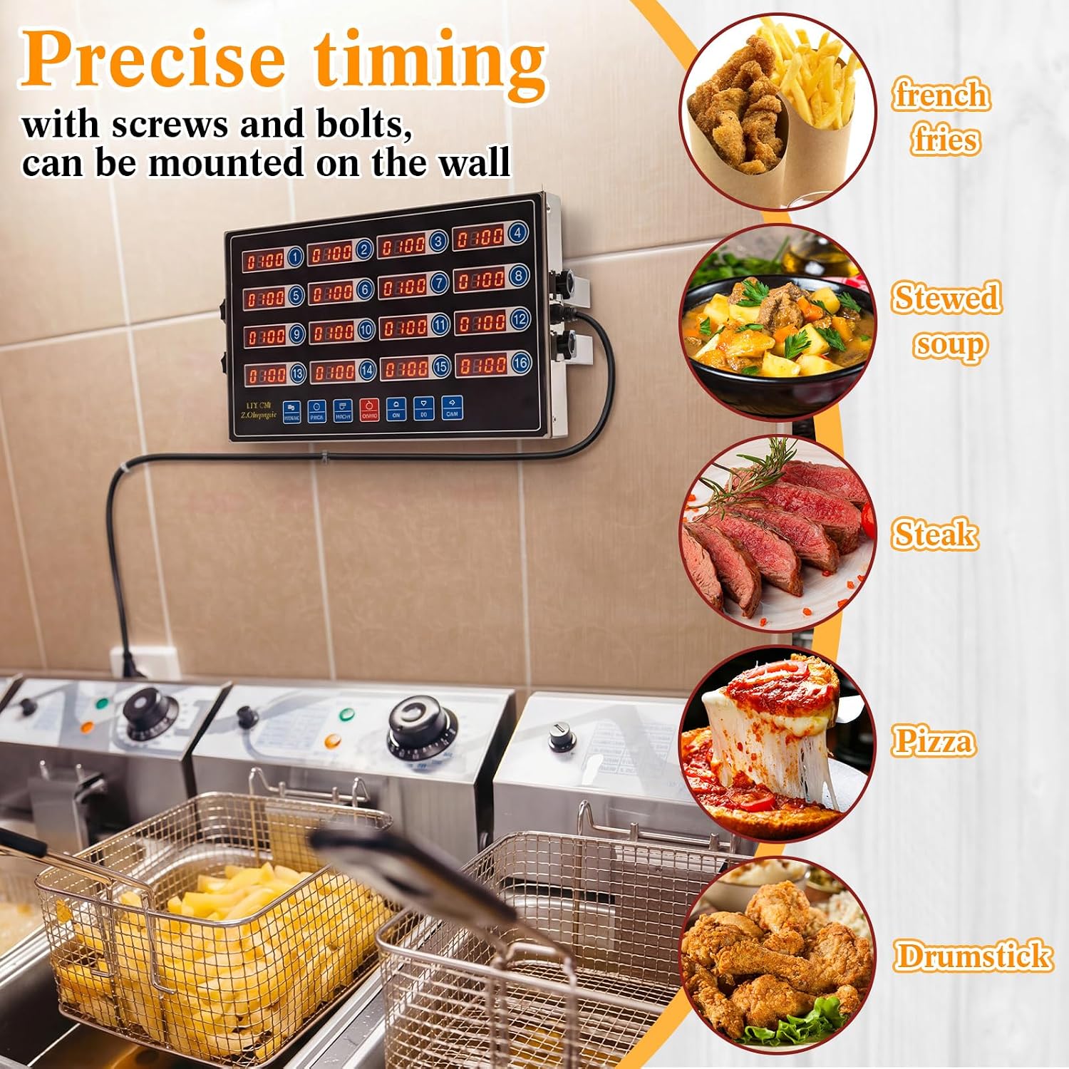 1 Pack 8 Channel Kitchen Timers for Cooking, Commercial Digital Kitchen Timer with Loud Alarm, Large LCD Display, Restaurant Fryer, Chef, Baking Supplies