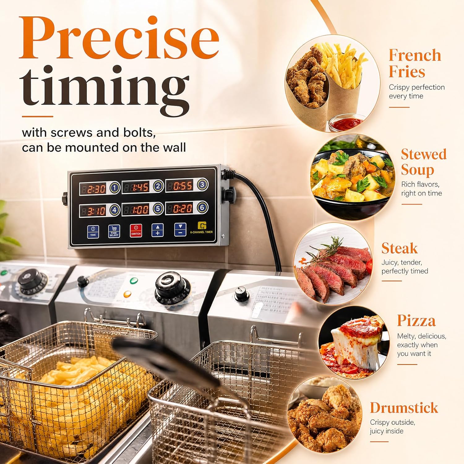 1 Pack 8 Channel Kitchen Timers for Cooking, Commercial Digital Kitchen Timer with Loud Alarm, Large LCD Display, Restaurant Fryer, Chef, Baking Supplies