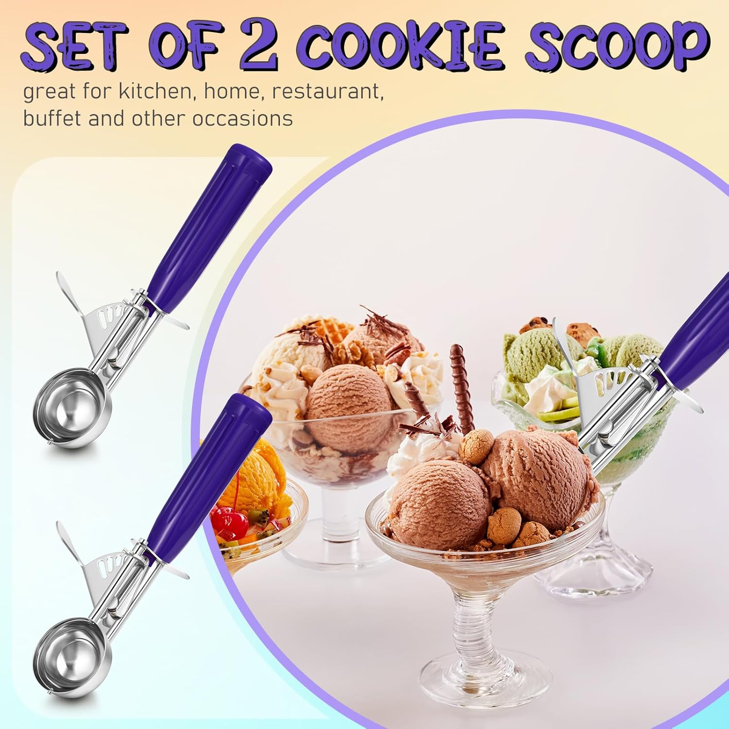 1 Pcs Release Cookie Scoops Ice Cream Scooper with Trigger Release Portion Scoop Stainless Steel for Portion Control, Baking Food, Cookie Dough (8 oz,Ivory)