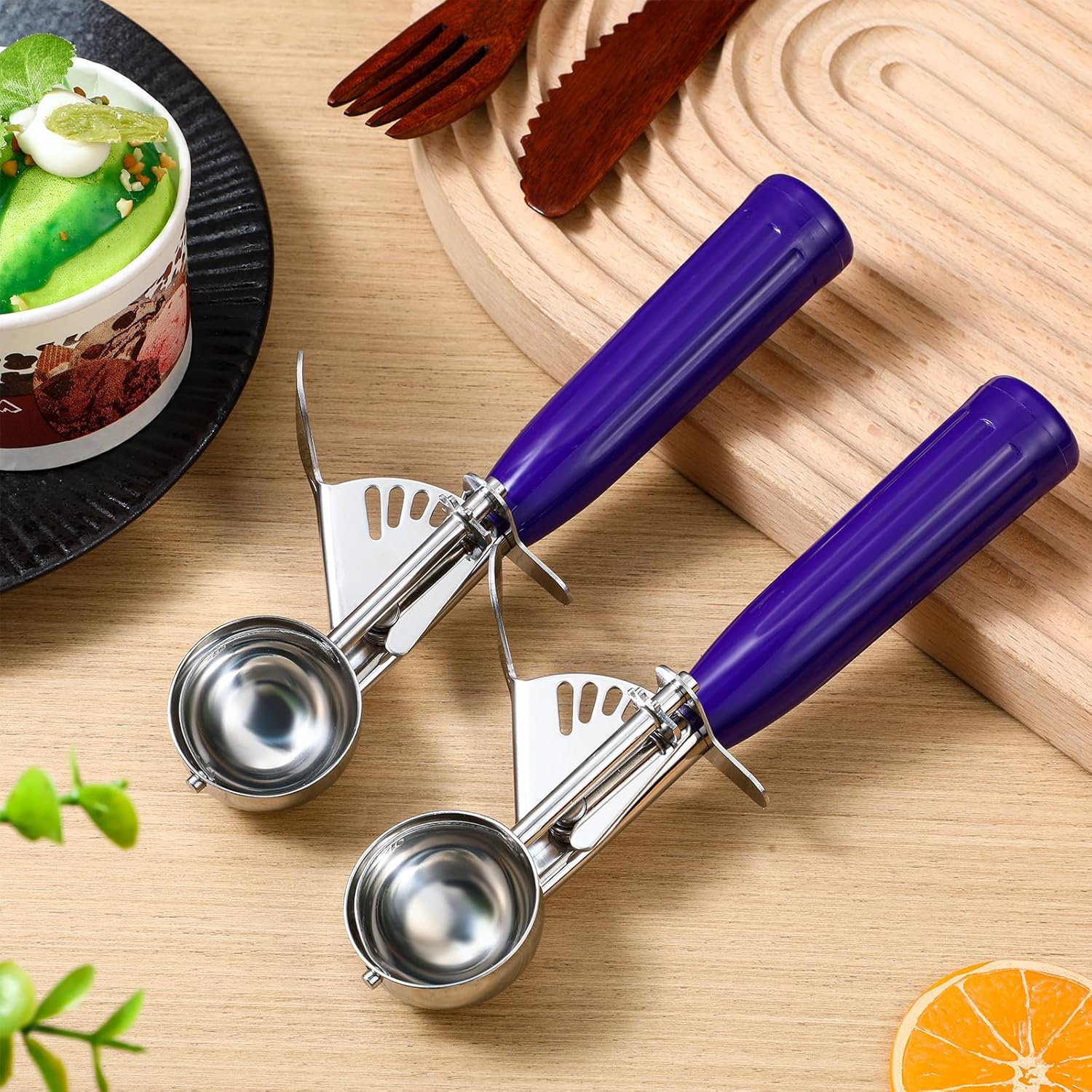 1 Pcs Release Cookie Scoops Ice Cream Scooper with Trigger Release Portion Scoop Stainless Steel for Portion Control, Baking Food, Cookie Dough (8 oz,Ivory)