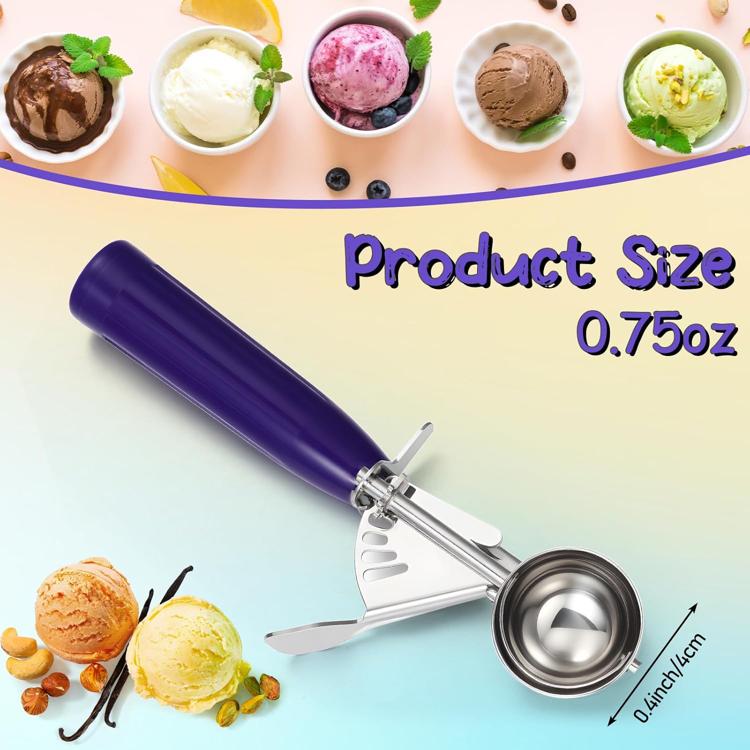 1 Pcs Release Cookie Scoops Ice Cream Scooper with Trigger Release Portion Scoop Stainless Steel for Portion Control, Baking Food, Cookie Dough (8 oz,Ivory)