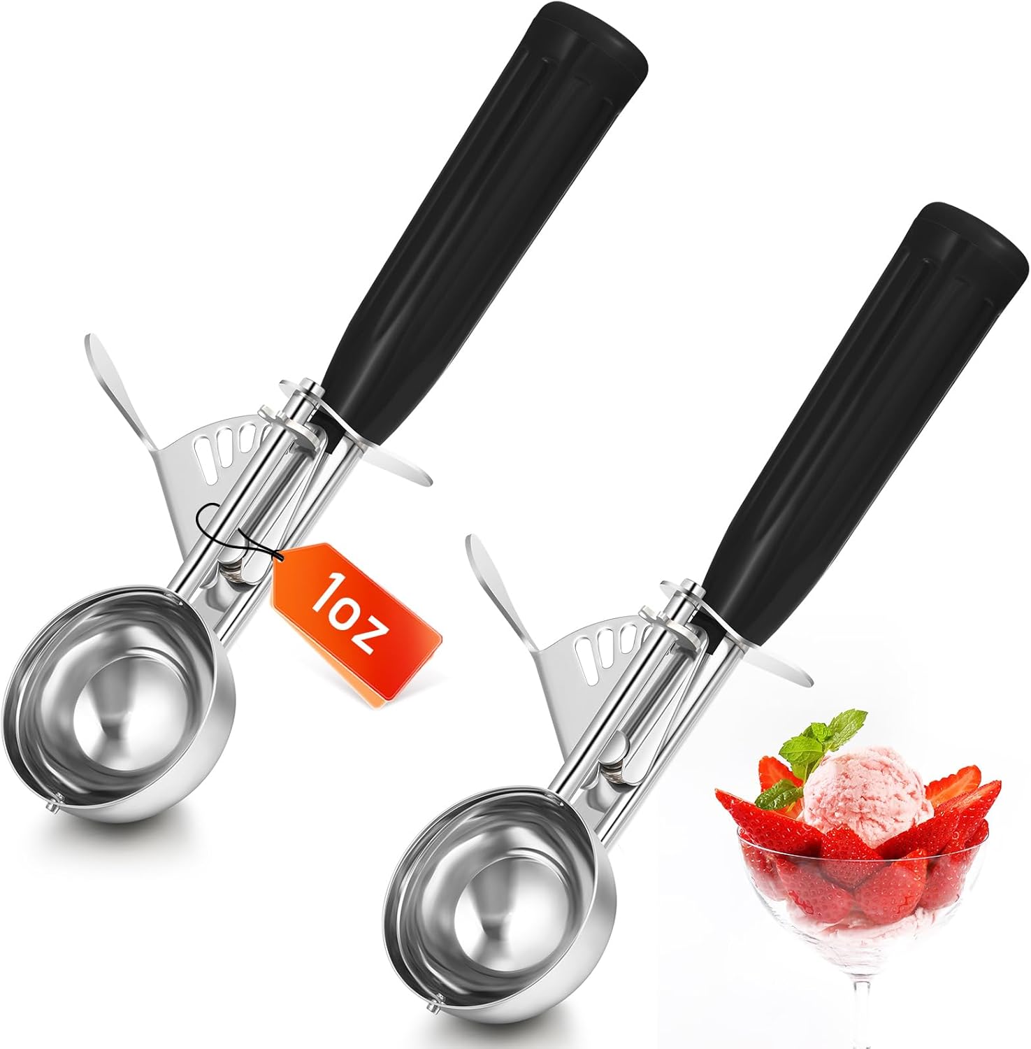 1 Pcs Release Cookie Scoops Ice Cream Scooper with Trigger Release Portion Scoop Stainless Steel for Portion Control, Baking Food, Cookie Dough (8 oz,Ivory)