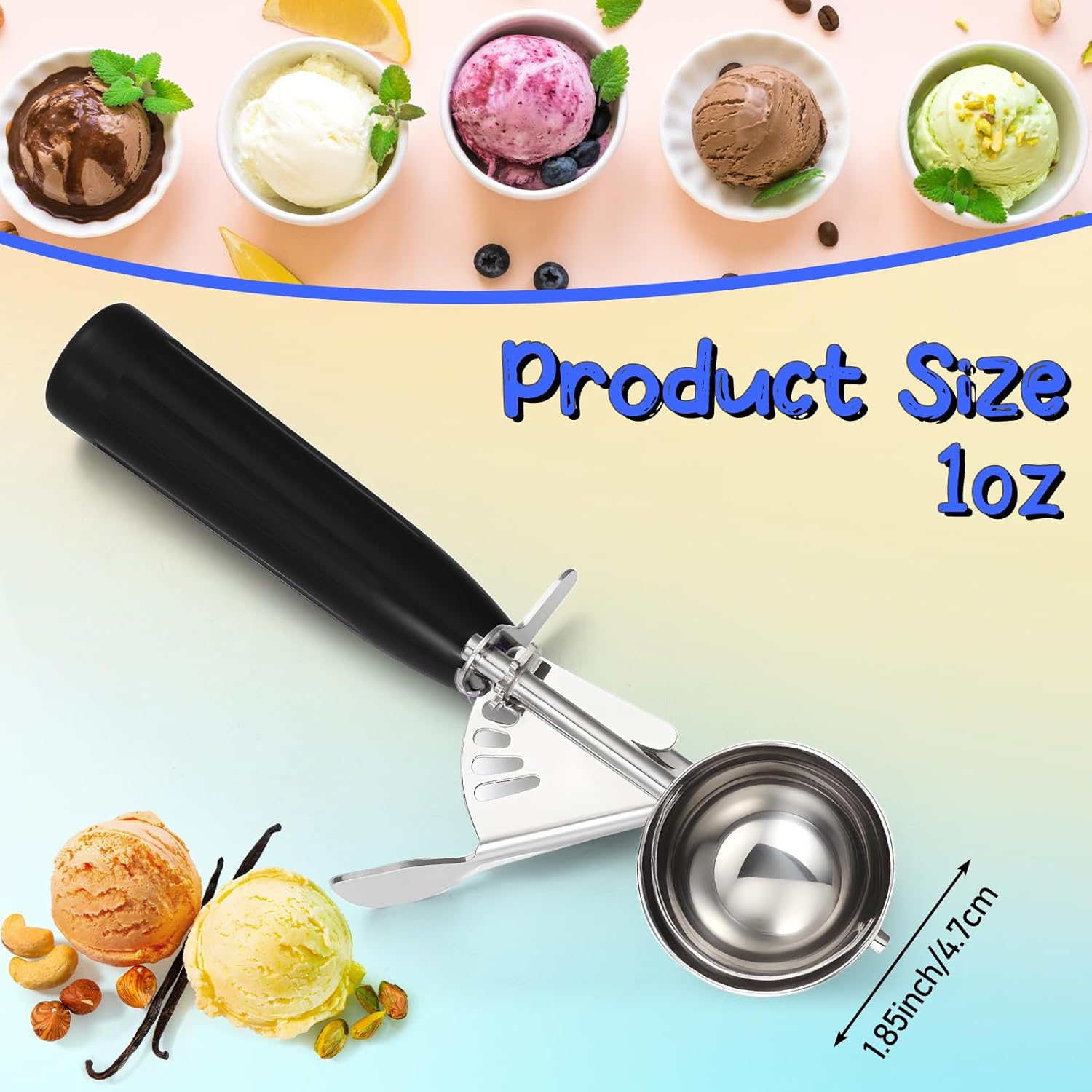1 Pcs Release Cookie Scoops Ice Cream Scooper with Trigger Release Portion Scoop Stainless Steel for Portion Control, Baking Food, Cookie Dough (8 oz,Ivory)