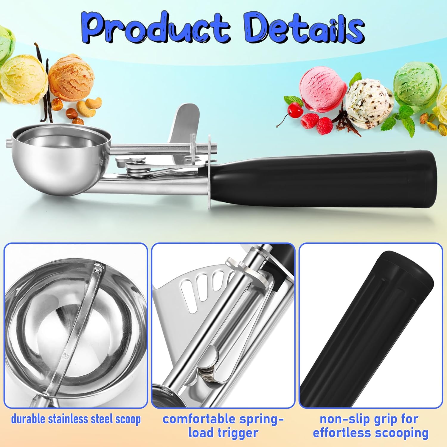 1 Pcs Release Cookie Scoops Ice Cream Scooper with Trigger Release Portion Scoop Stainless Steel for Portion Control, Baking Food, Cookie Dough (8 oz,Ivory)