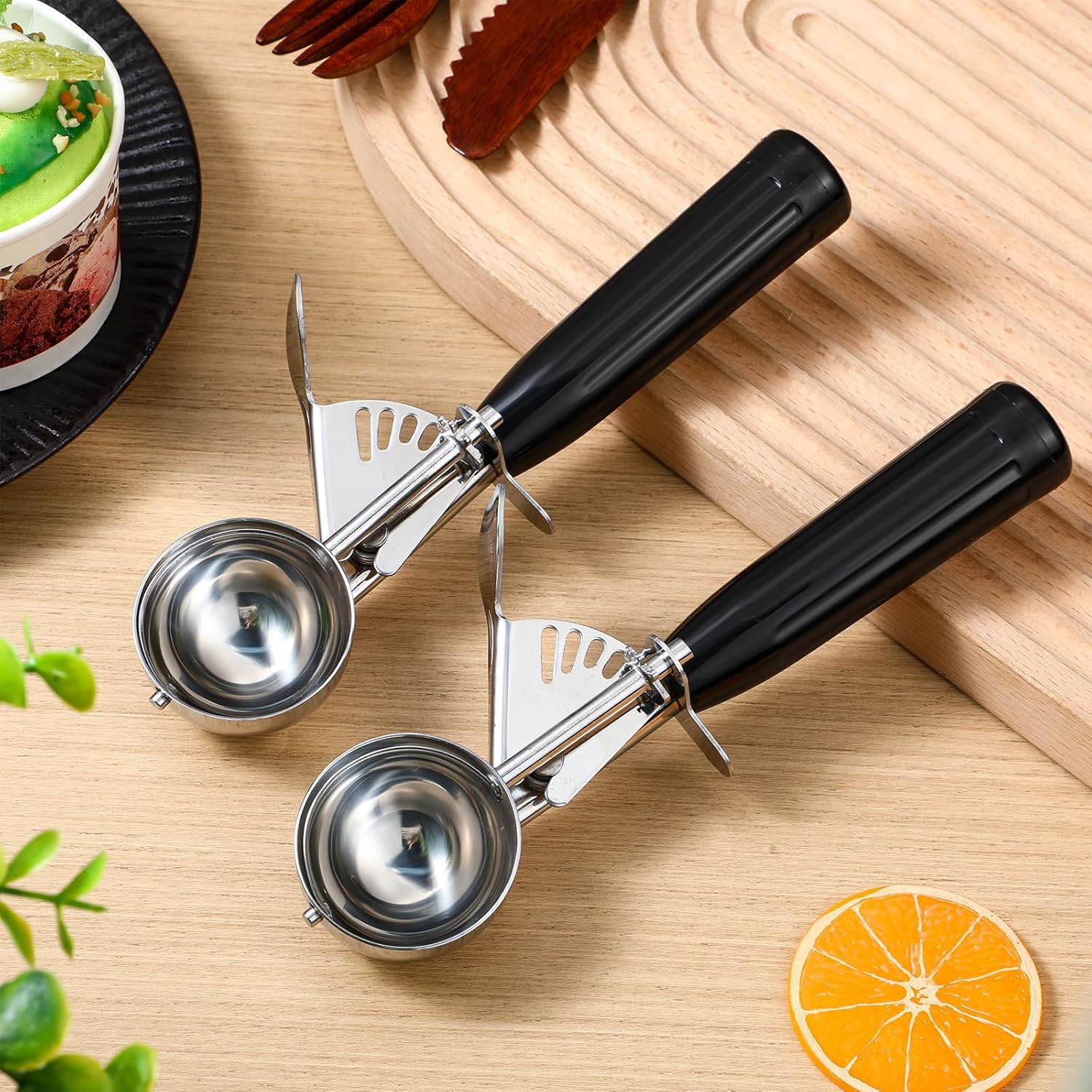 1 Pcs Release Cookie Scoops Ice Cream Scooper with Trigger Release Portion Scoop Stainless Steel for Portion Control, Baking Food, Cookie Dough (8 oz,Ivory)