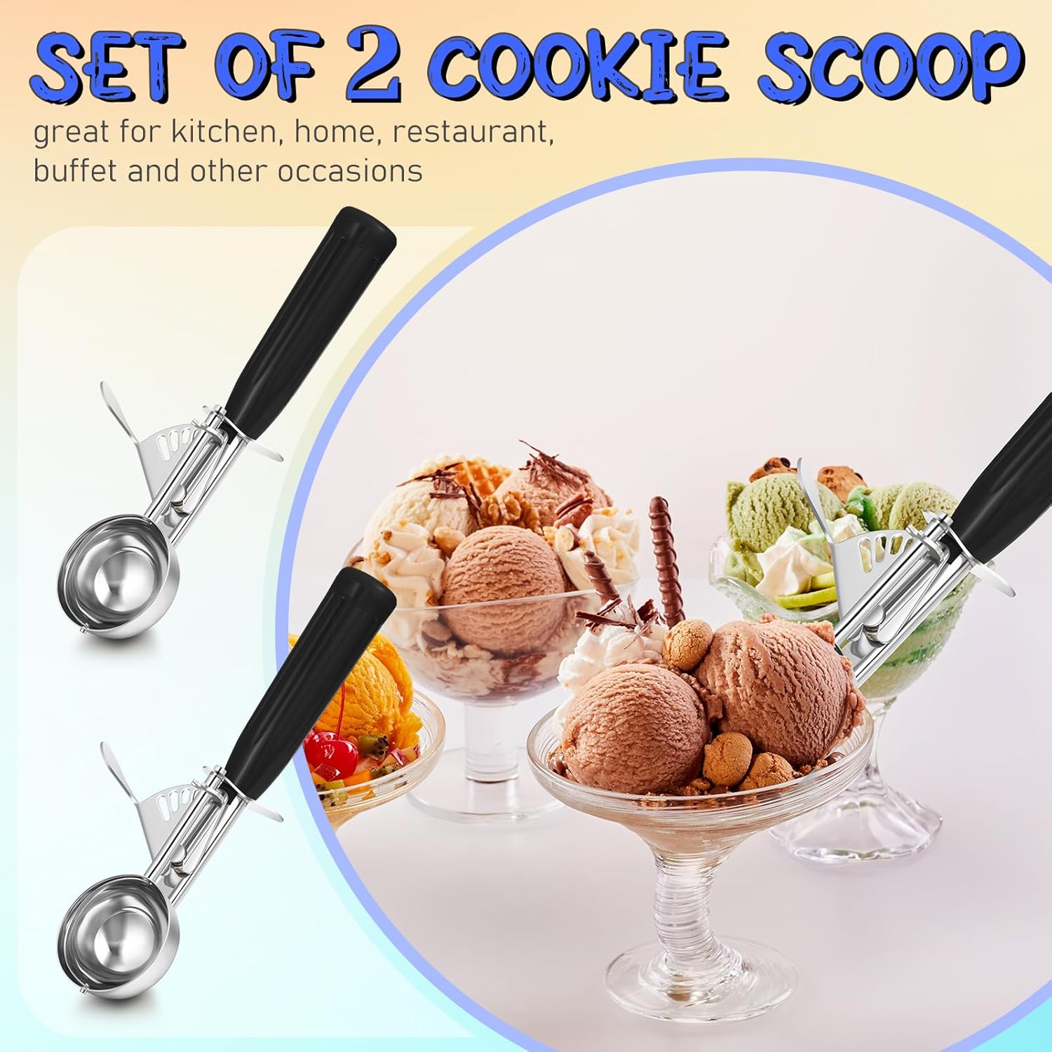 1 Pcs Release Cookie Scoops Ice Cream Scooper with Trigger Release Portion Scoop Stainless Steel for Portion Control, Baking Food, Cookie Dough (8 oz,Ivory)
