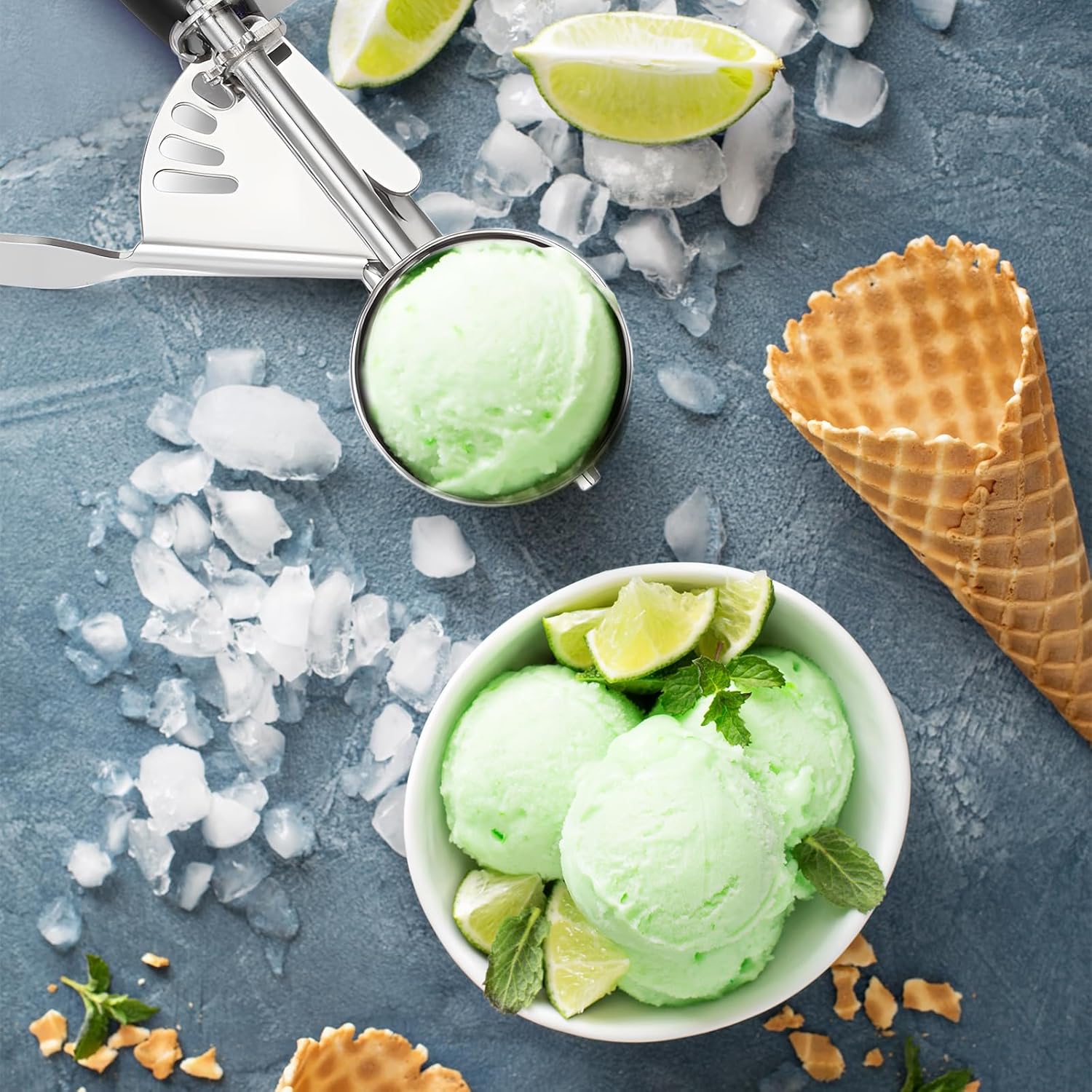 1 Pcs Release Cookie Scoops Ice Cream Scooper with Trigger Release Portion Scoop Stainless Steel for Portion Control, Baking Food, Cookie Dough (8 oz,Ivory)