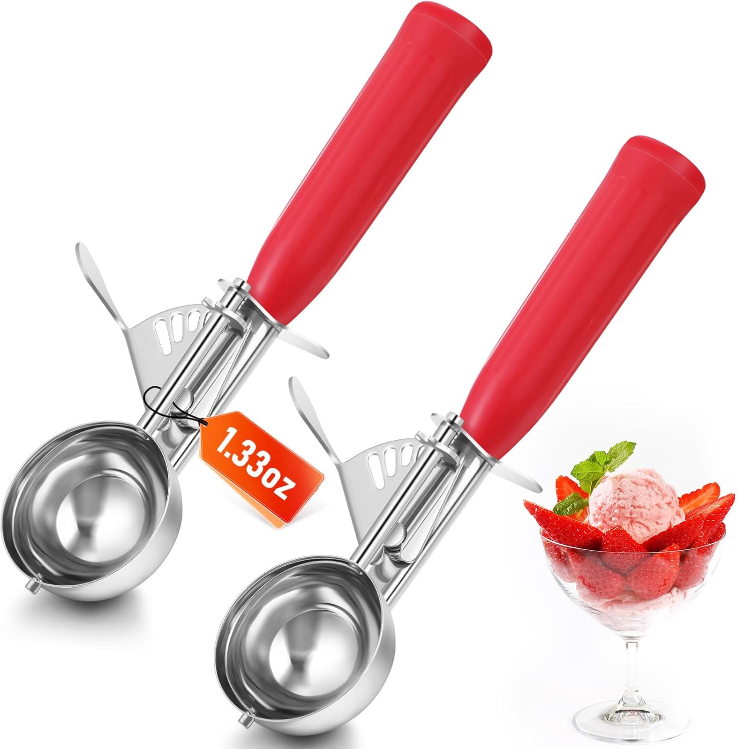 1 Pcs Release Cookie Scoops Ice Cream Scooper with Trigger Release Portion Scoop Stainless Steel for Portion Control, Baking Food, Cookie Dough (8 oz,Ivory)