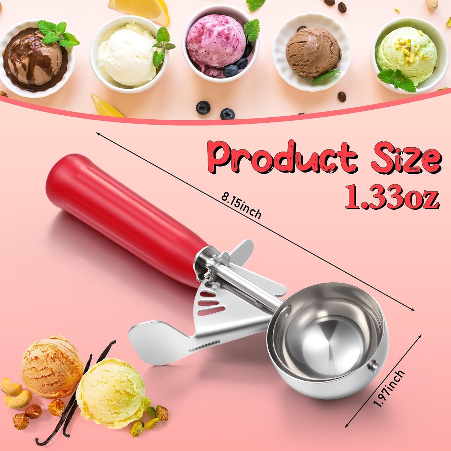 1 Pcs Release Cookie Scoops Ice Cream Scooper with Trigger Release Portion Scoop Stainless Steel for Portion Control, Baking Food, Cookie Dough (8 oz,Ivory)