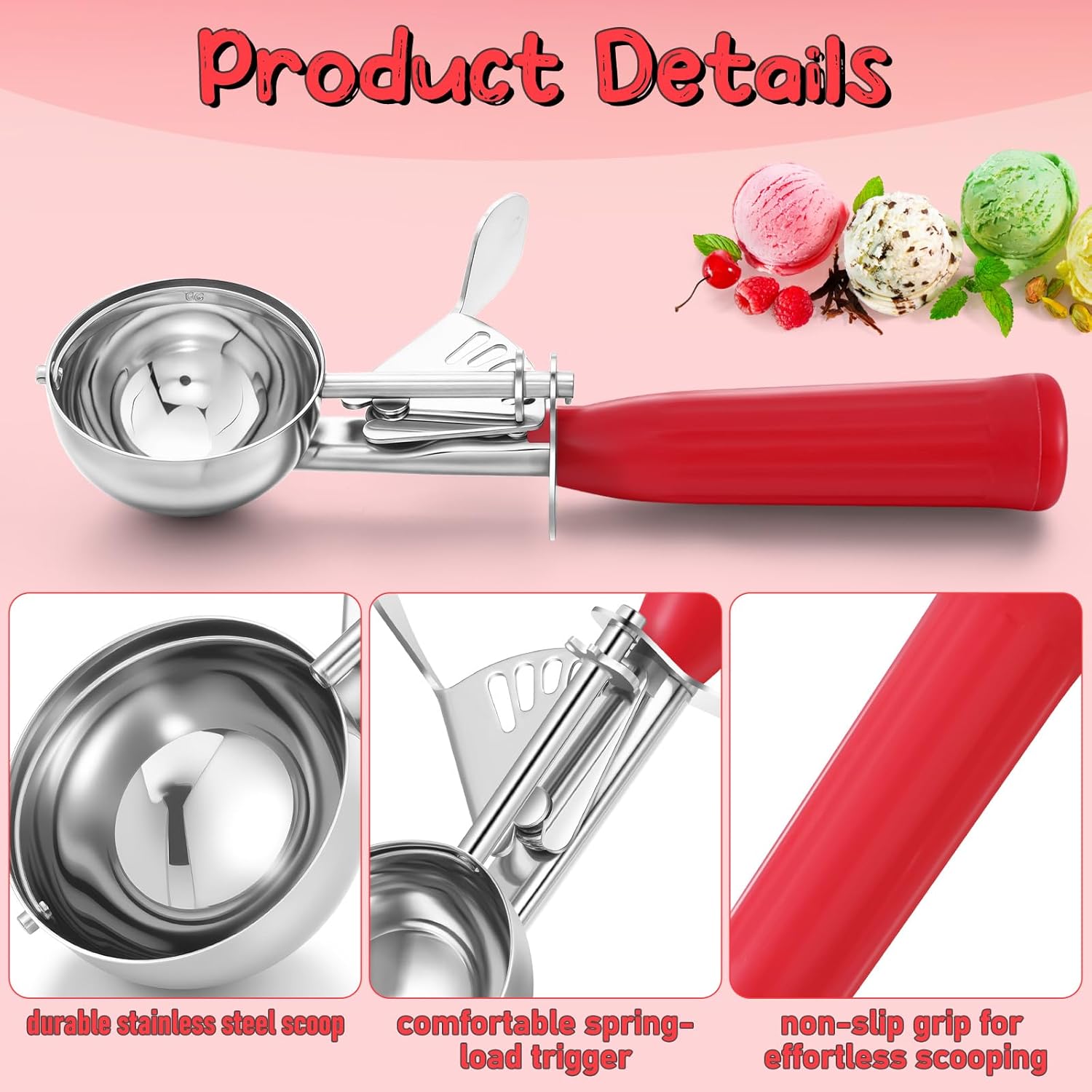1 Pcs Release Cookie Scoops Ice Cream Scooper with Trigger Release Portion Scoop Stainless Steel for Portion Control, Baking Food, Cookie Dough (8 oz,Ivory)