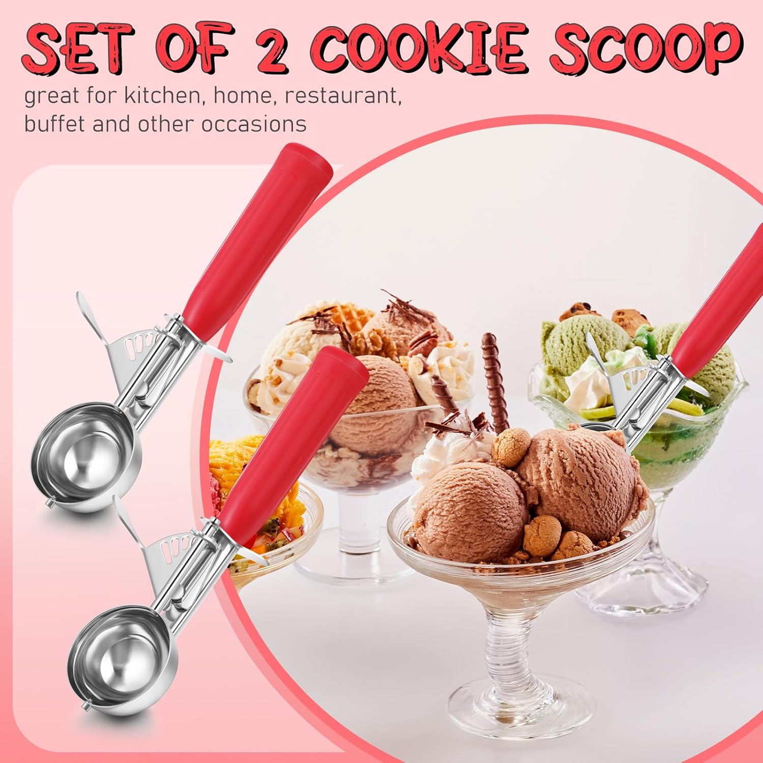 1 Pcs Release Cookie Scoops Ice Cream Scooper with Trigger Release Portion Scoop Stainless Steel for Portion Control, Baking Food, Cookie Dough (8 oz,Ivory)