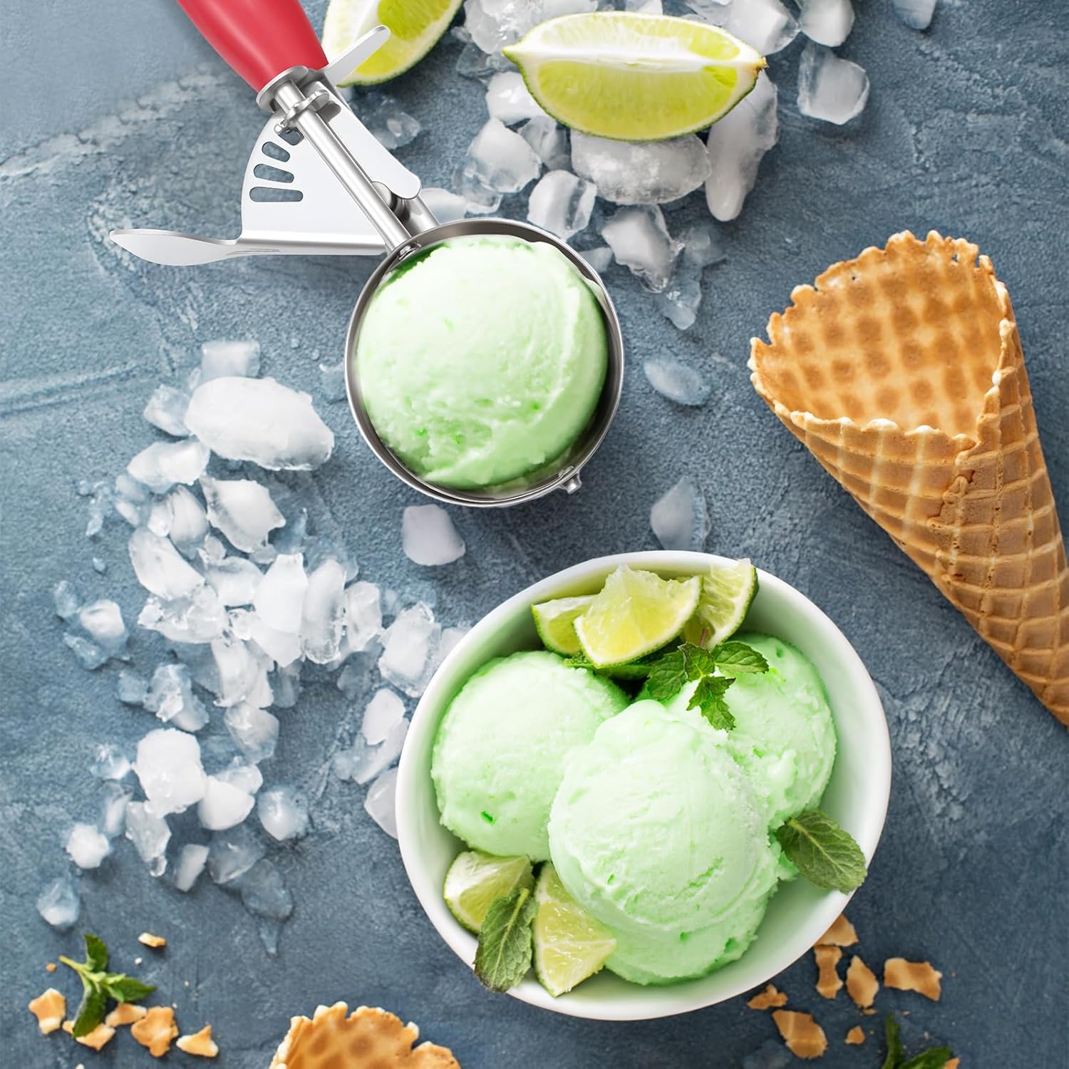 1 Pcs Release Cookie Scoops Ice Cream Scooper with Trigger Release Portion Scoop Stainless Steel for Portion Control, Baking Food, Cookie Dough (8 oz,Ivory)