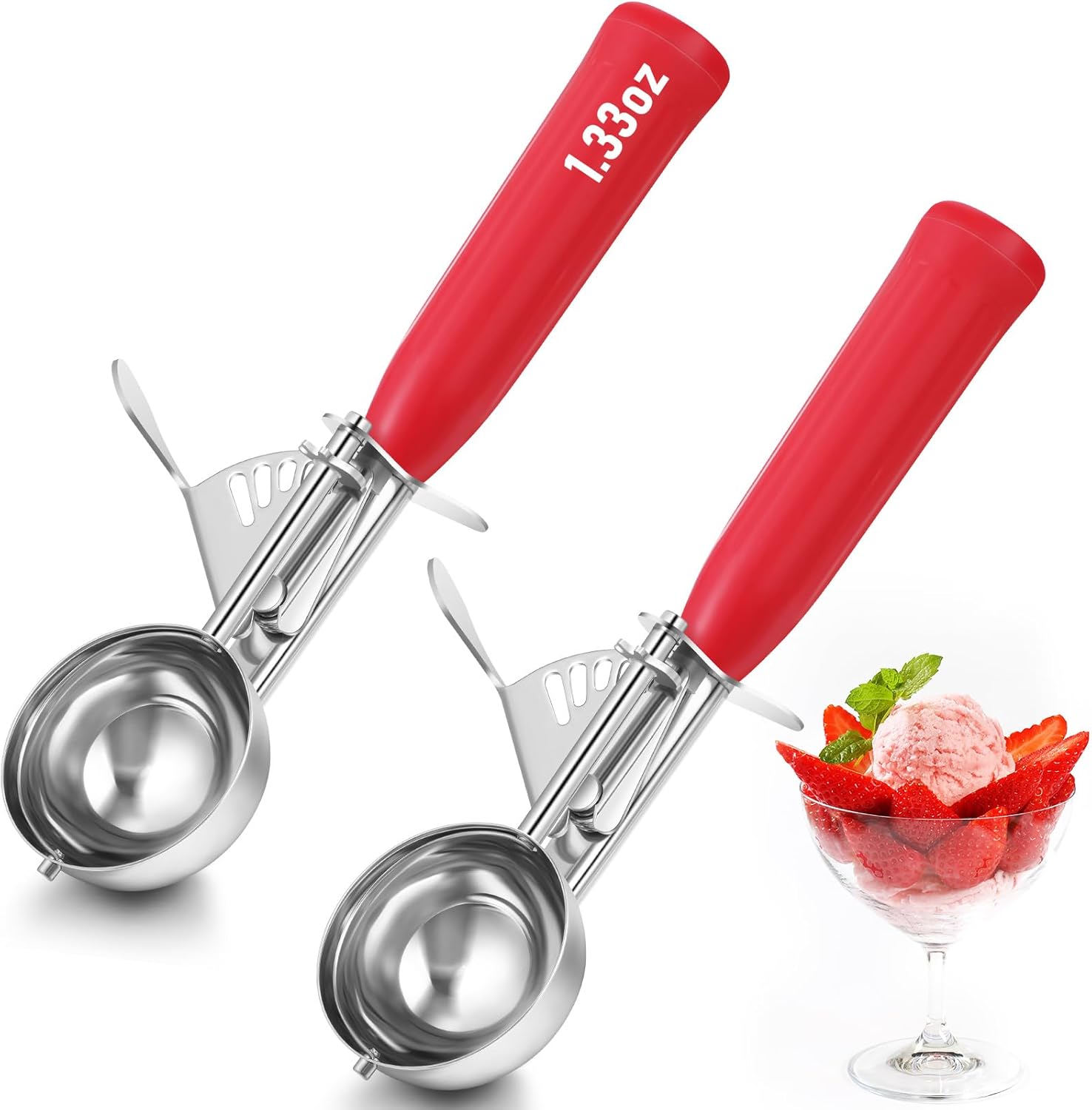 1 Pcs Release Cookie Scoops Ice Cream Scooper with Trigger Release Portion Scoop Stainless Steel for Portion Control, Baking Food, Cookie Dough (8 oz,Ivory)
