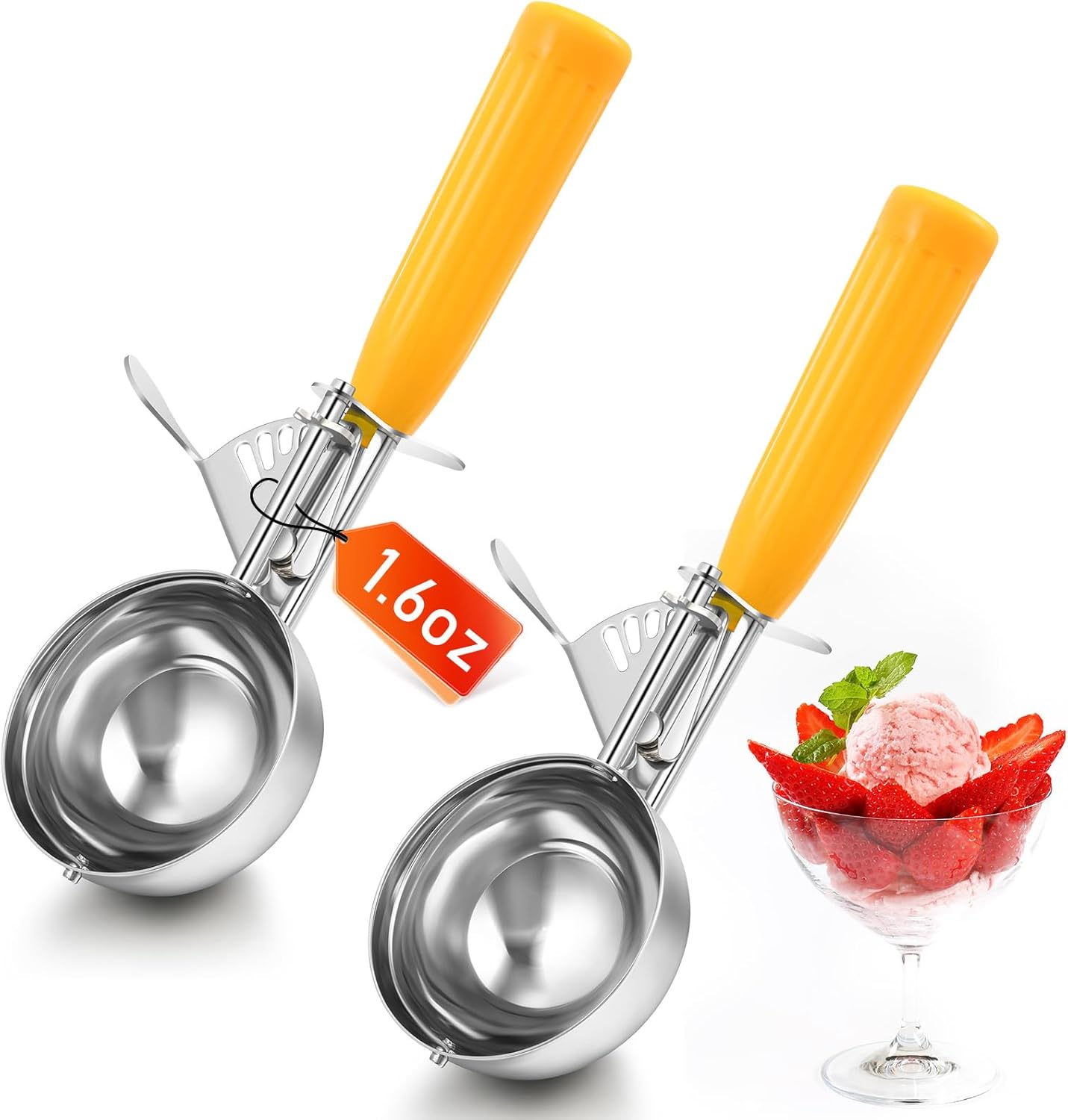 1 Pcs Release Cookie Scoops Ice Cream Scooper with Trigger Release Portion Scoop Stainless Steel for Portion Control, Baking Food, Cookie Dough (8 oz,Ivory)