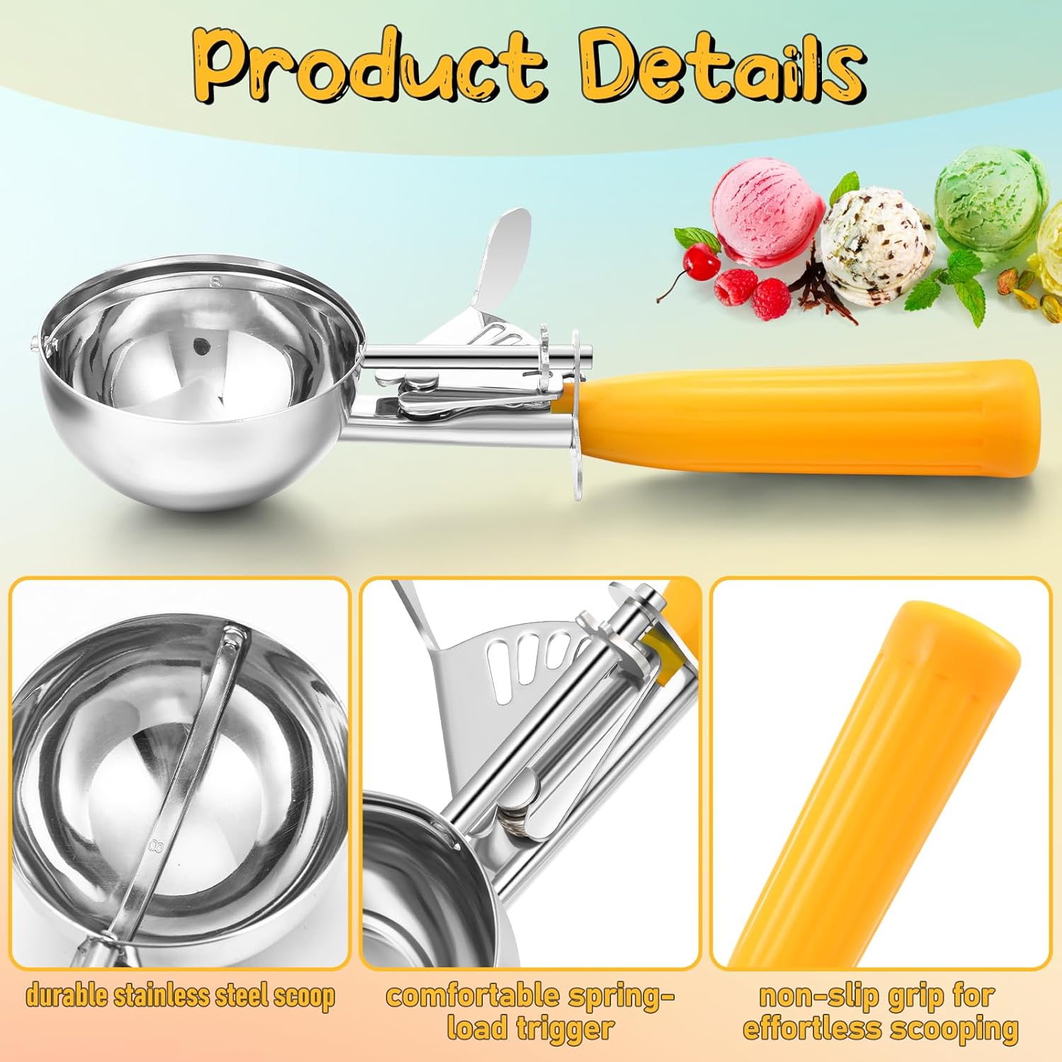 1 Pcs Release Cookie Scoops Ice Cream Scooper with Trigger Release Portion Scoop Stainless Steel for Portion Control, Baking Food, Cookie Dough (8 oz,Ivory)