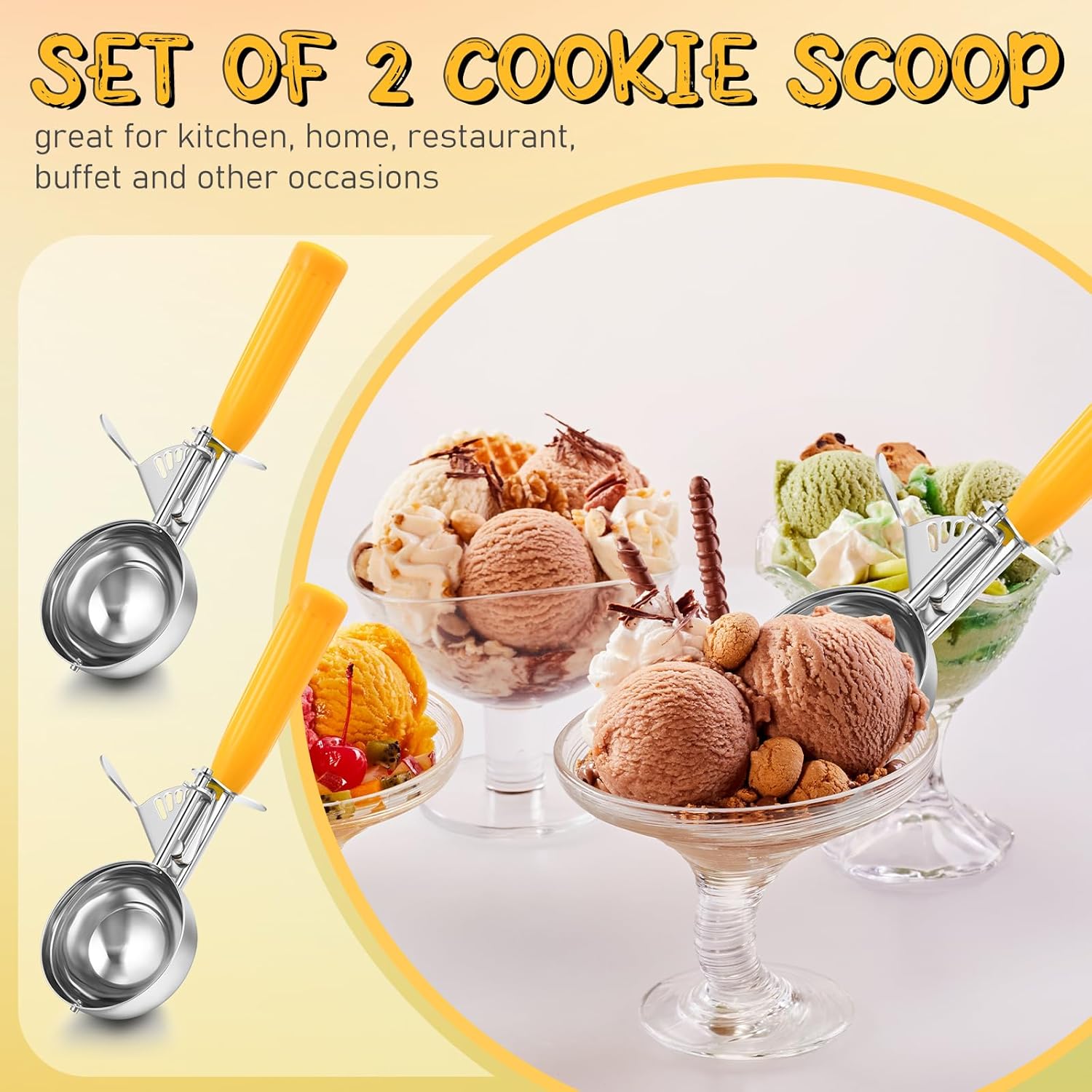 1 Pcs Release Cookie Scoops Ice Cream Scooper with Trigger Release Portion Scoop Stainless Steel for Portion Control, Baking Food, Cookie Dough (8 oz,Ivory)