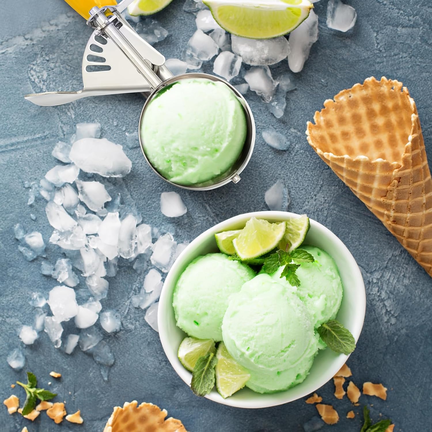 1 Pcs Release Cookie Scoops Ice Cream Scooper with Trigger Release Portion Scoop Stainless Steel for Portion Control, Baking Food, Cookie Dough (8 oz,Ivory)