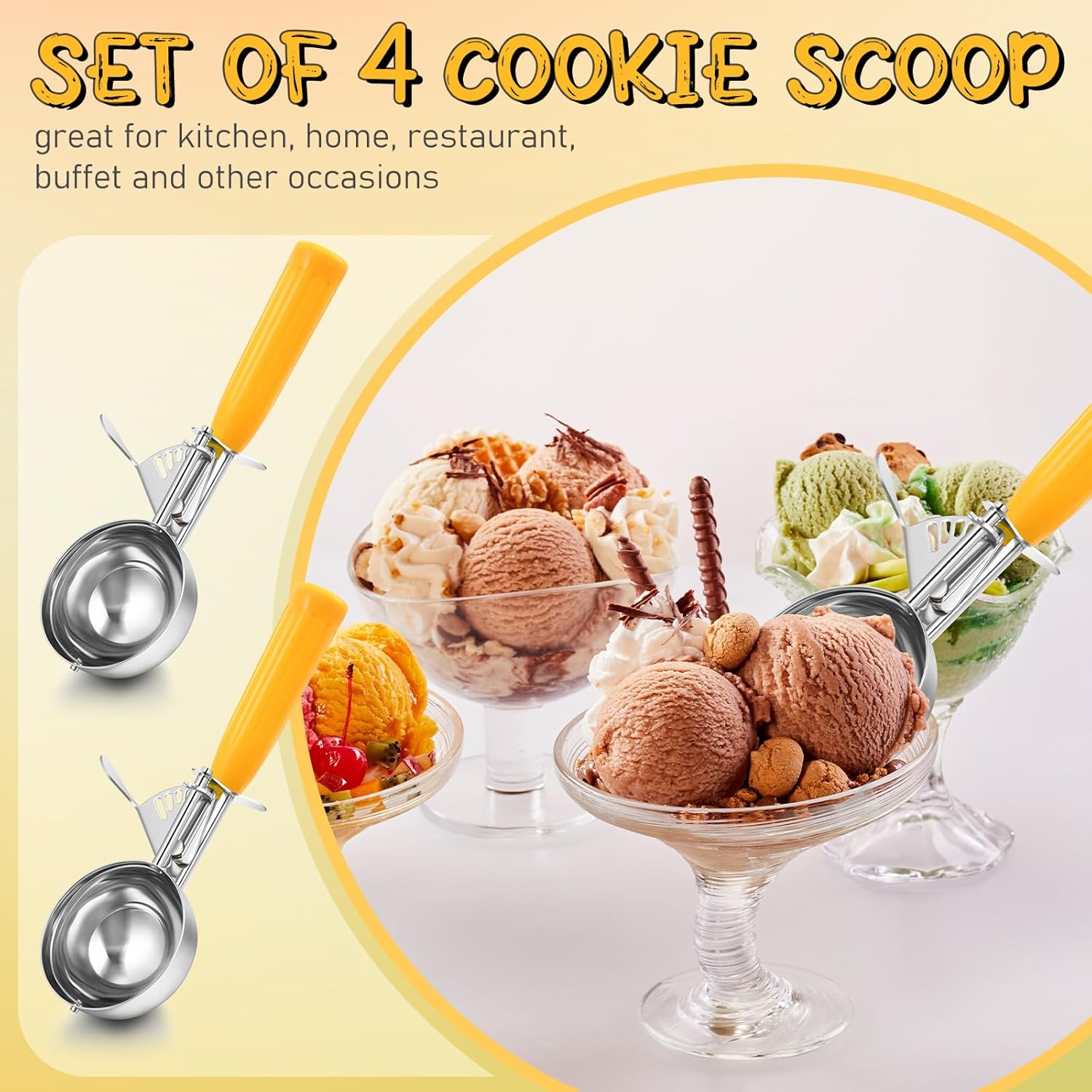 1 Pcs Release Cookie Scoops Ice Cream Scooper with Trigger Release Portion Scoop Stainless Steel for Portion Control, Baking Food, Cookie Dough (8 oz,Ivory)