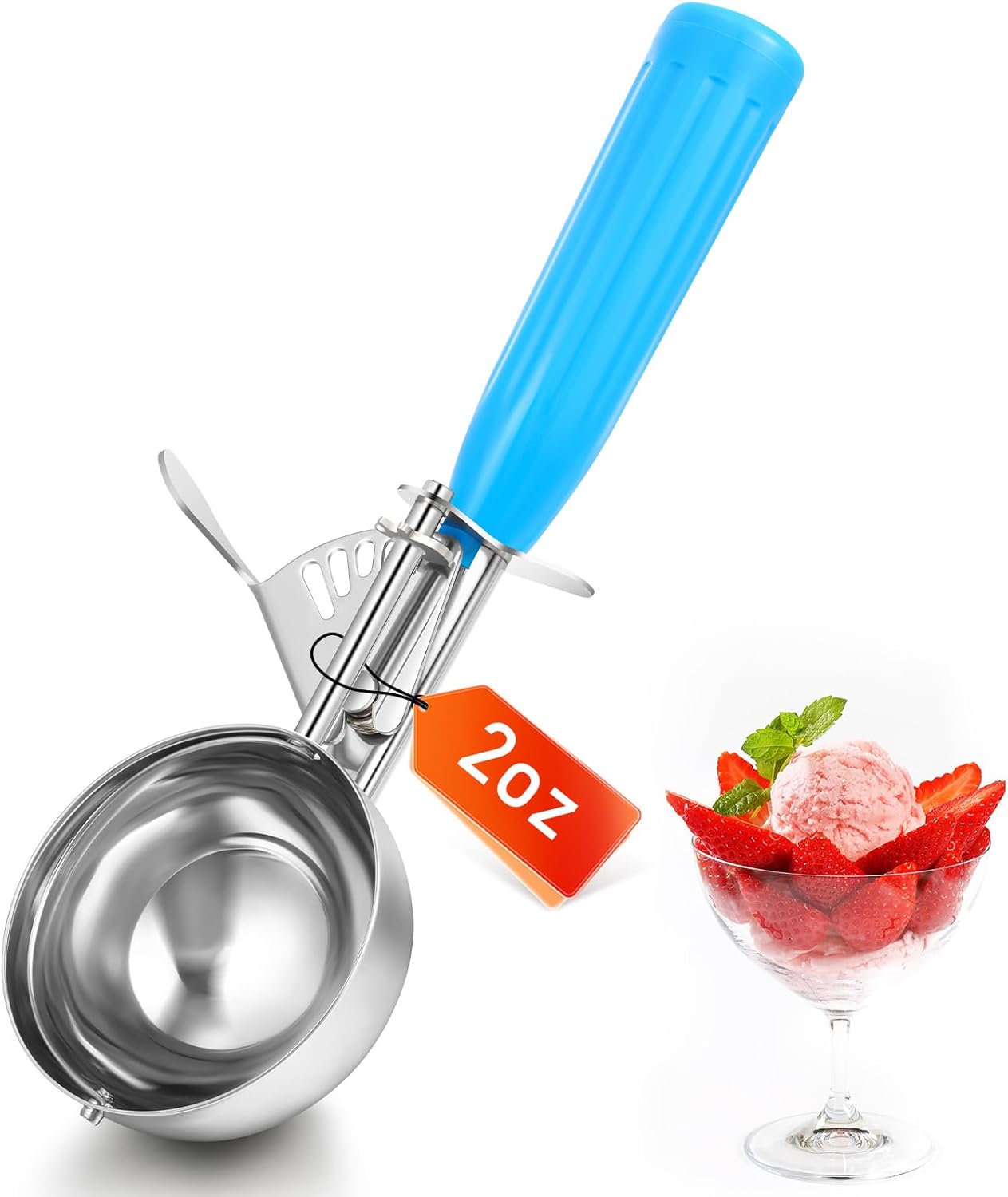 1 Pcs Release Cookie Scoops Ice Cream Scooper with Trigger Release Portion Scoop Stainless Steel for Portion Control, Baking Food, Cookie Dough (8 oz,Ivory)