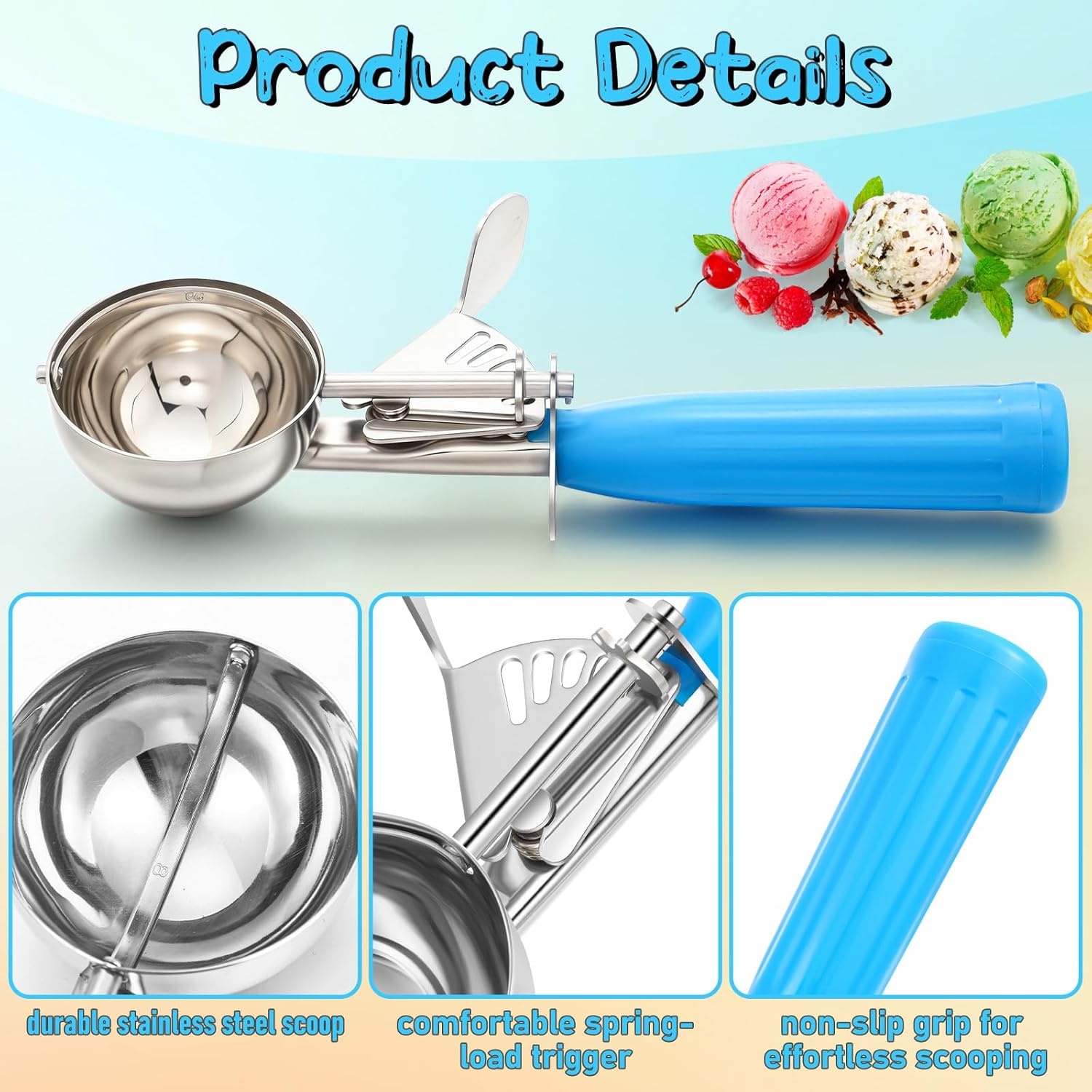 1 Pcs Release Cookie Scoops Ice Cream Scooper with Trigger Release Portion Scoop Stainless Steel for Portion Control, Baking Food, Cookie Dough (8 oz,Ivory)