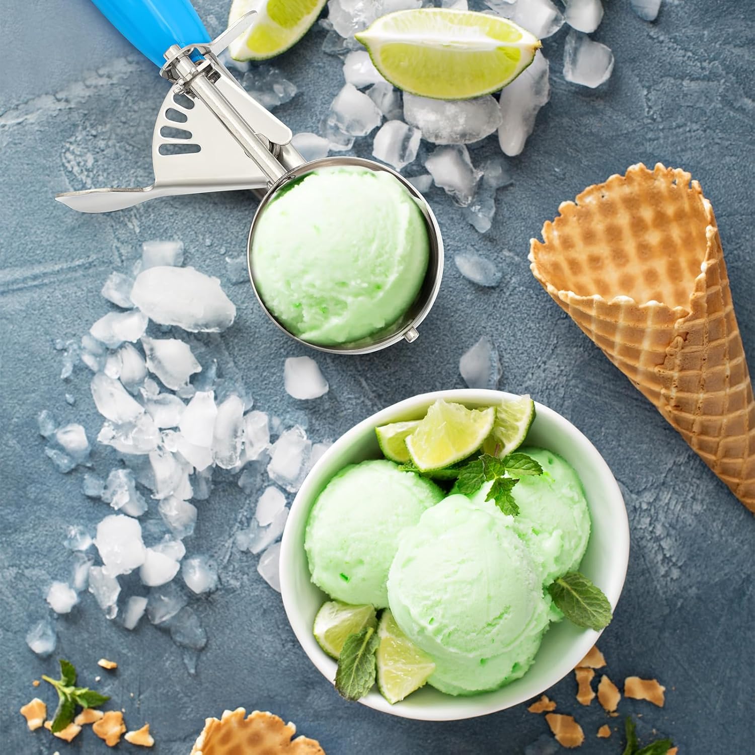 1 Pcs Release Cookie Scoops Ice Cream Scooper with Trigger Release Portion Scoop Stainless Steel for Portion Control, Baking Food, Cookie Dough (8 oz,Ivory)