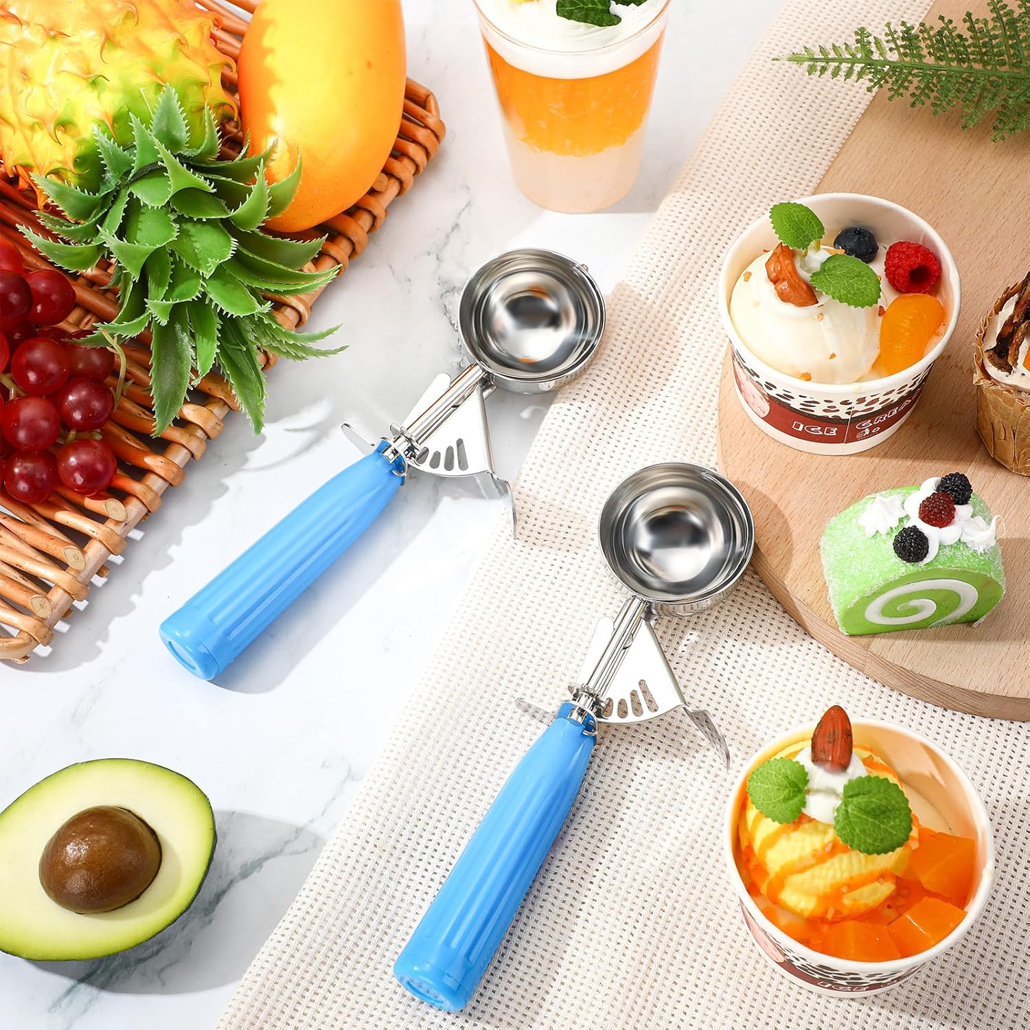 1 Pcs Release Cookie Scoops Ice Cream Scooper with Trigger Release Portion Scoop Stainless Steel for Portion Control, Baking Food, Cookie Dough (8 oz,Ivory)