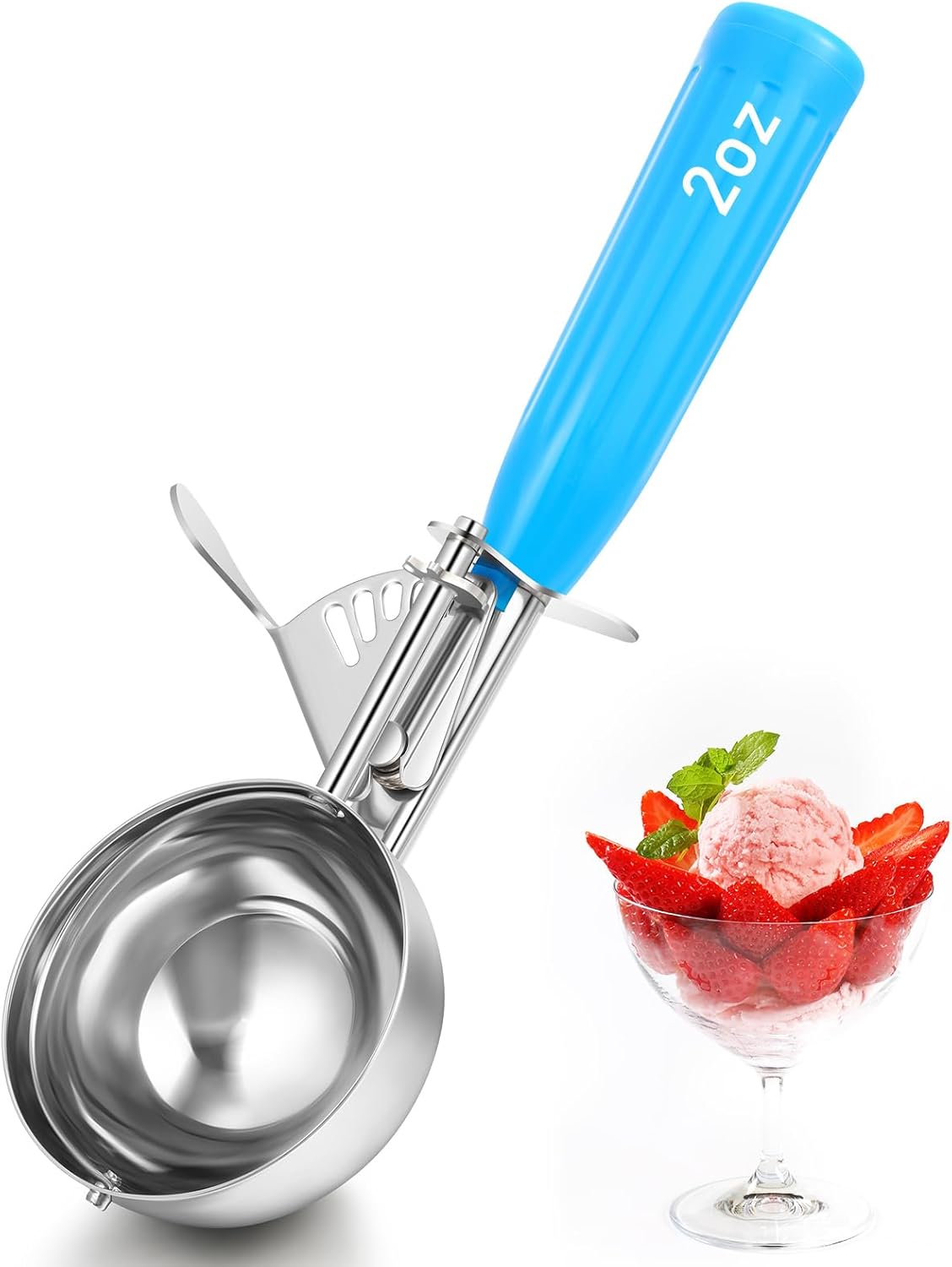 1 Pcs Release Cookie Scoops Ice Cream Scooper with Trigger Release Portion Scoop Stainless Steel for Portion Control, Baking Food, Cookie Dough (8 oz,Ivory)