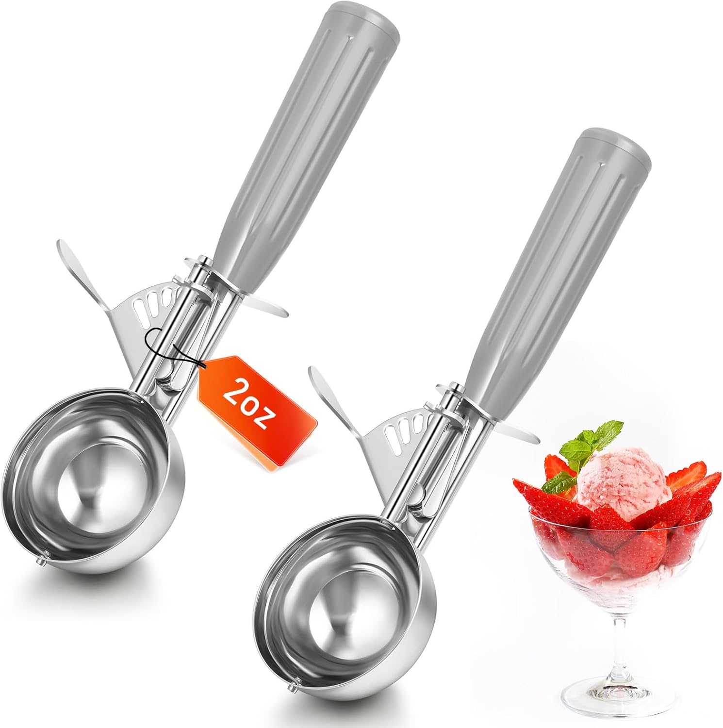 1 Pcs Release Cookie Scoops Ice Cream Scooper with Trigger Release Portion Scoop Stainless Steel for Portion Control, Baking Food, Cookie Dough (8 oz,Ivory)