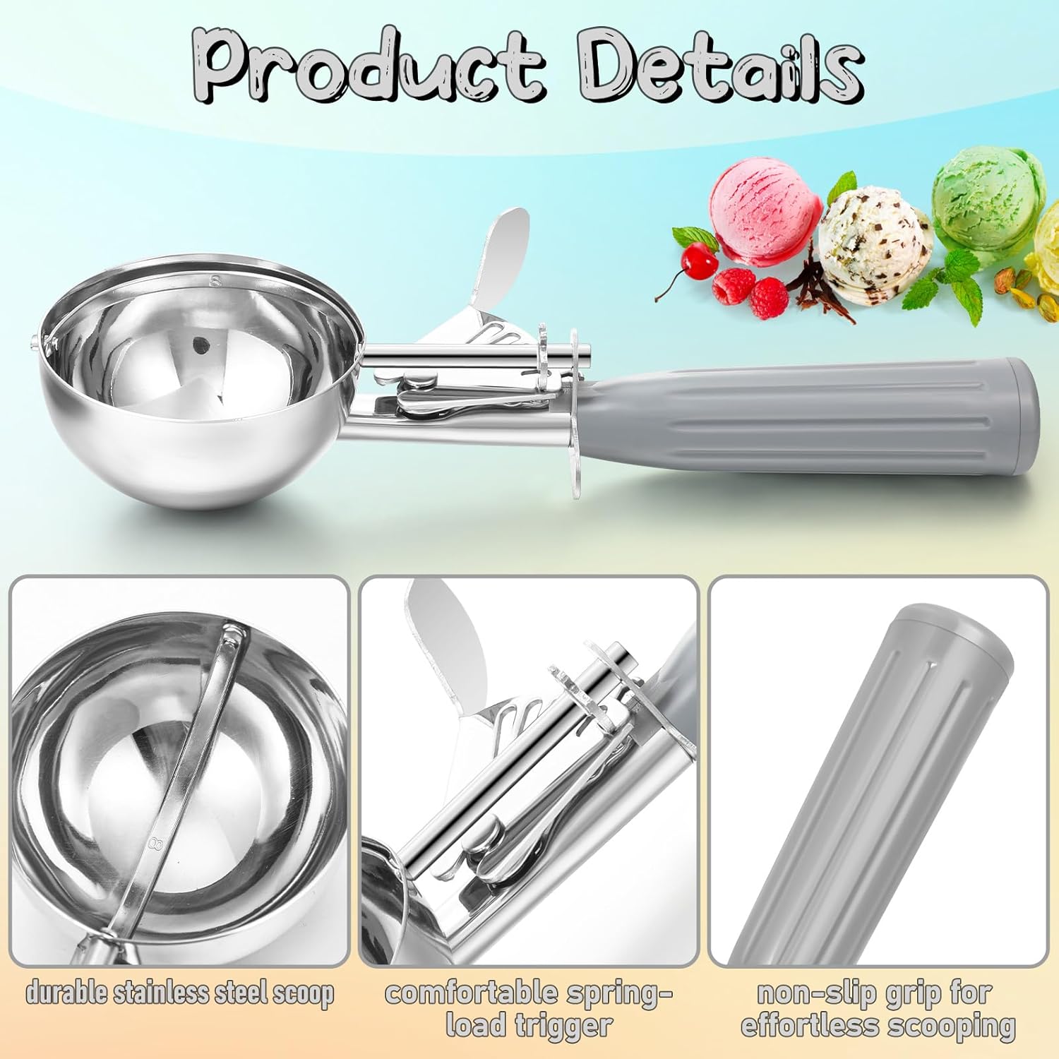 1 Pcs Release Cookie Scoops Ice Cream Scooper with Trigger Release Portion Scoop Stainless Steel for Portion Control, Baking Food, Cookie Dough (8 oz,Ivory)