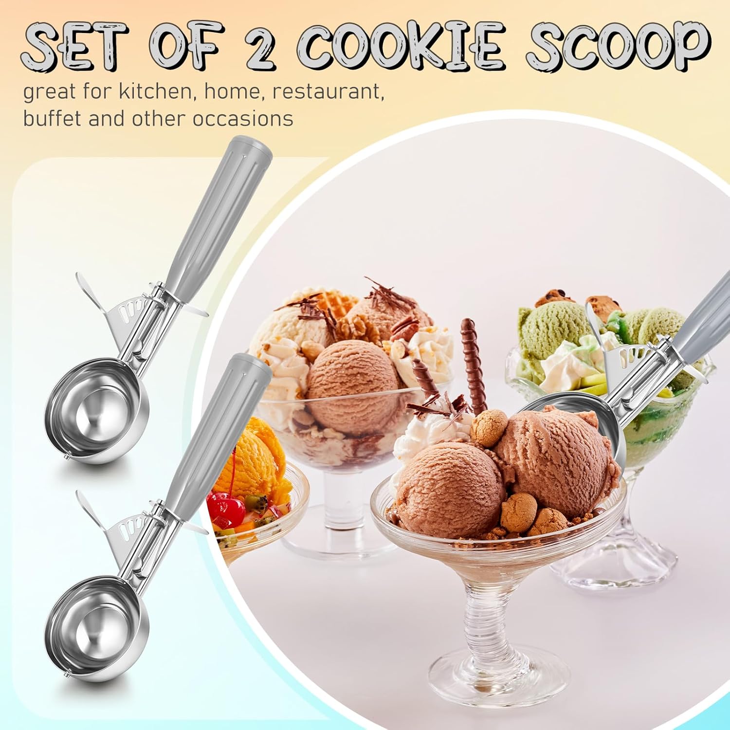 1 Pcs Release Cookie Scoops Ice Cream Scooper with Trigger Release Portion Scoop Stainless Steel for Portion Control, Baking Food, Cookie Dough (8 oz,Ivory)