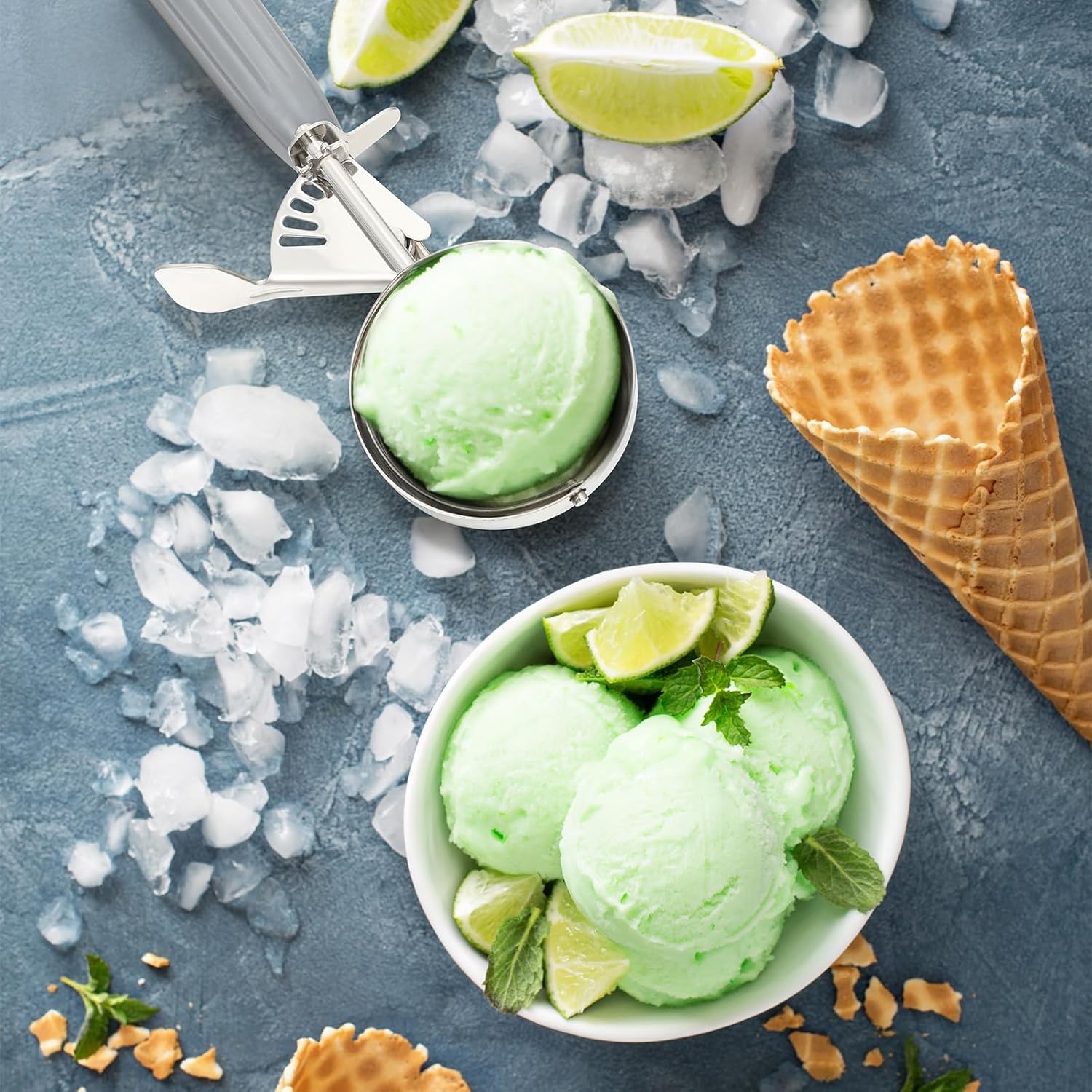 1 Pcs Release Cookie Scoops Ice Cream Scooper with Trigger Release Portion Scoop Stainless Steel for Portion Control, Baking Food, Cookie Dough (8 oz,Ivory)
