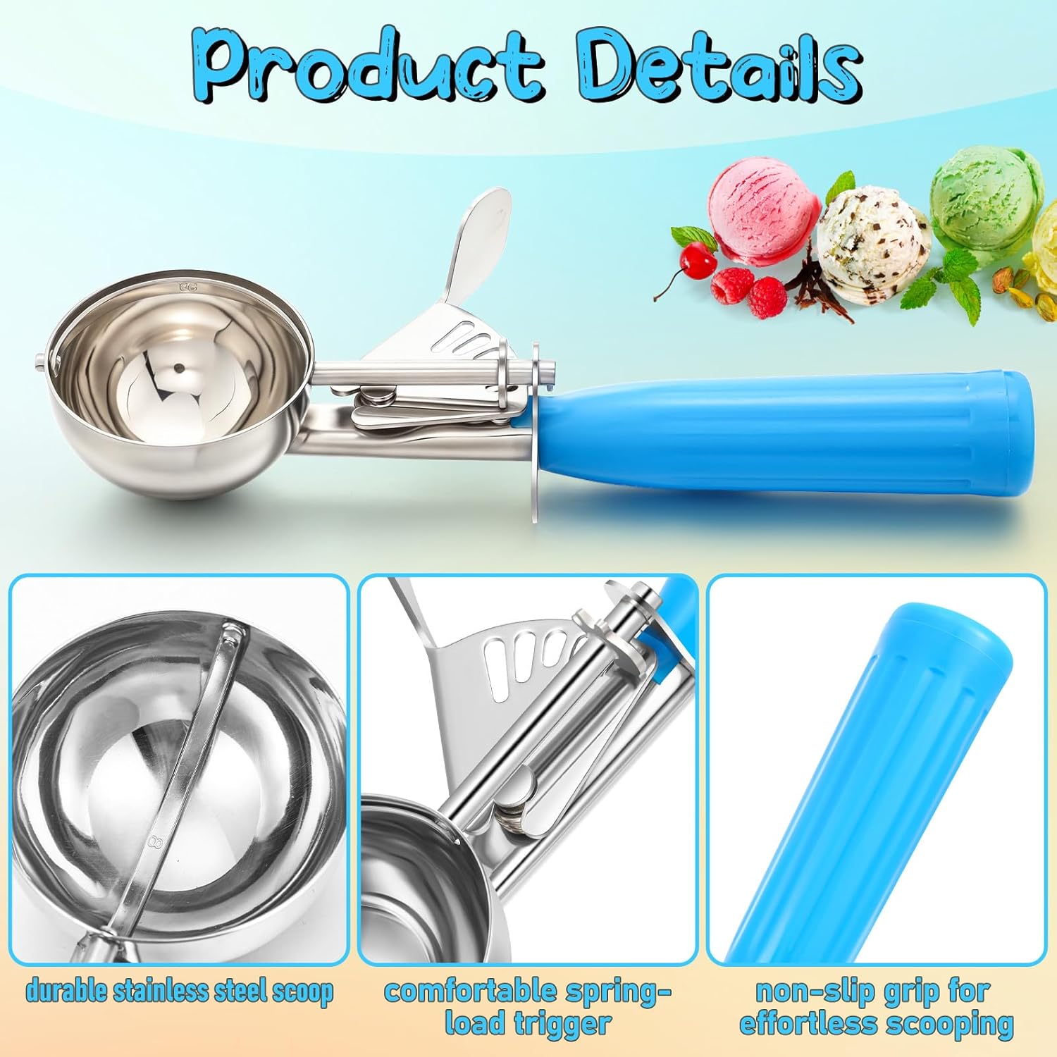 1 Pcs Release Cookie Scoops Ice Cream Scooper with Trigger Release Portion Scoop Stainless Steel for Portion Control, Baking Food, Cookie Dough (8 oz,Ivory)