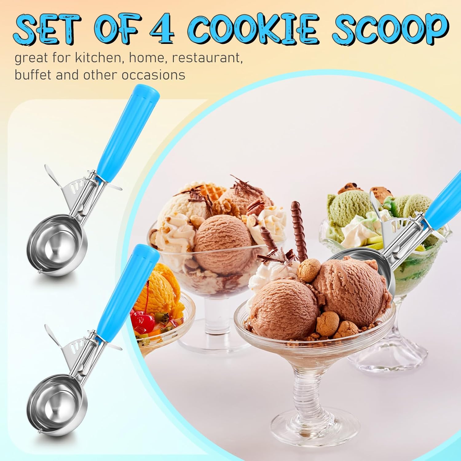 1 Pcs Release Cookie Scoops Ice Cream Scooper with Trigger Release Portion Scoop Stainless Steel for Portion Control, Baking Food, Cookie Dough (8 oz,Ivory)