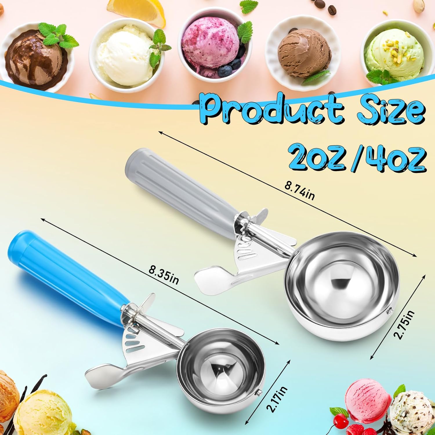 1 Pcs Release Cookie Scoops Ice Cream Scooper with Trigger Release Portion Scoop Stainless Steel for Portion Control, Baking Food, Cookie Dough (8 oz,Ivory)