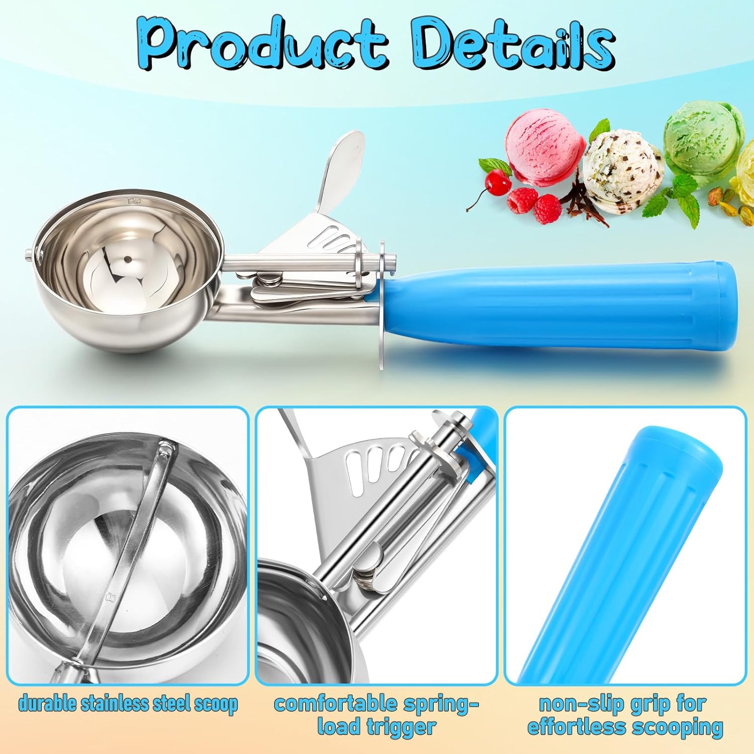 1 Pcs Release Cookie Scoops Ice Cream Scooper with Trigger Release Portion Scoop Stainless Steel for Portion Control, Baking Food, Cookie Dough (8 oz,Ivory)