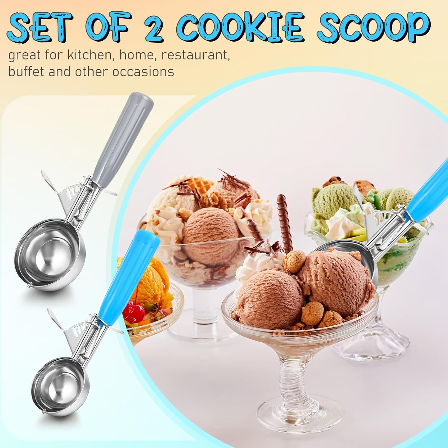 1 Pcs Release Cookie Scoops Ice Cream Scooper with Trigger Release Portion Scoop Stainless Steel for Portion Control, Baking Food, Cookie Dough (8 oz,Ivory)