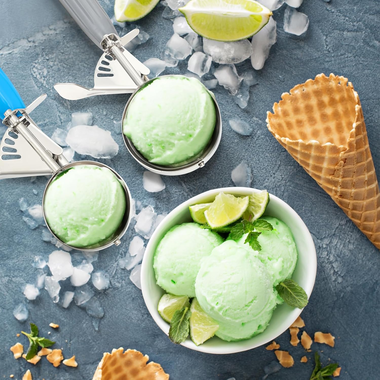 1 Pcs Release Cookie Scoops Ice Cream Scooper with Trigger Release Portion Scoop Stainless Steel for Portion Control, Baking Food, Cookie Dough (8 oz,Ivory)