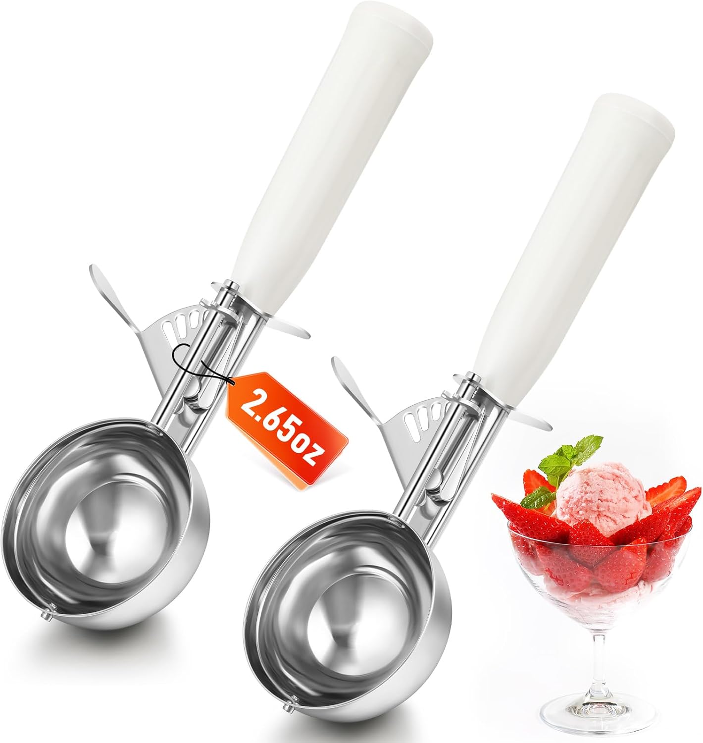 1 Pcs Release Cookie Scoops Ice Cream Scooper with Trigger Release Portion Scoop Stainless Steel for Portion Control, Baking Food, Cookie Dough (8 oz,Ivory)