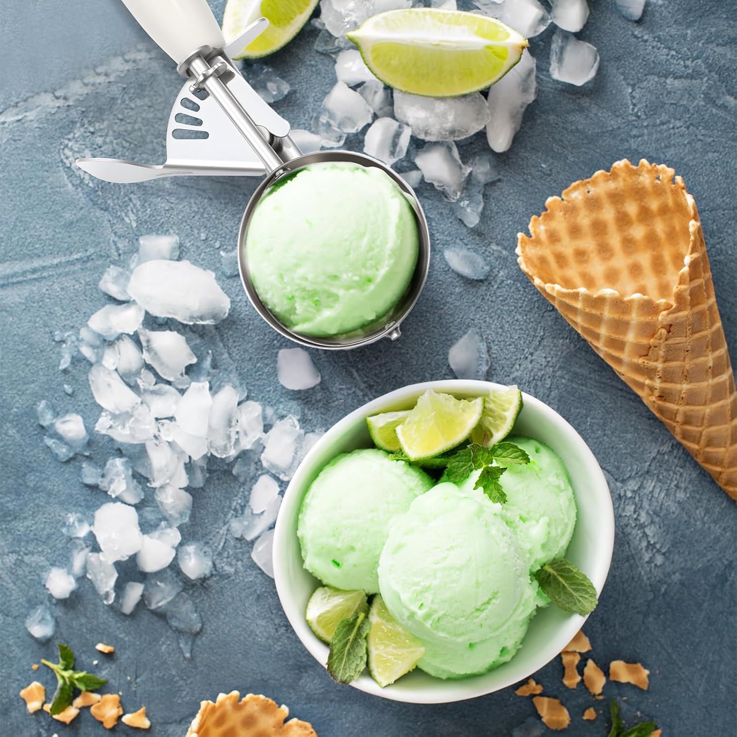 1 Pcs Release Cookie Scoops Ice Cream Scooper with Trigger Release Portion Scoop Stainless Steel for Portion Control, Baking Food, Cookie Dough (8 oz,Ivory)