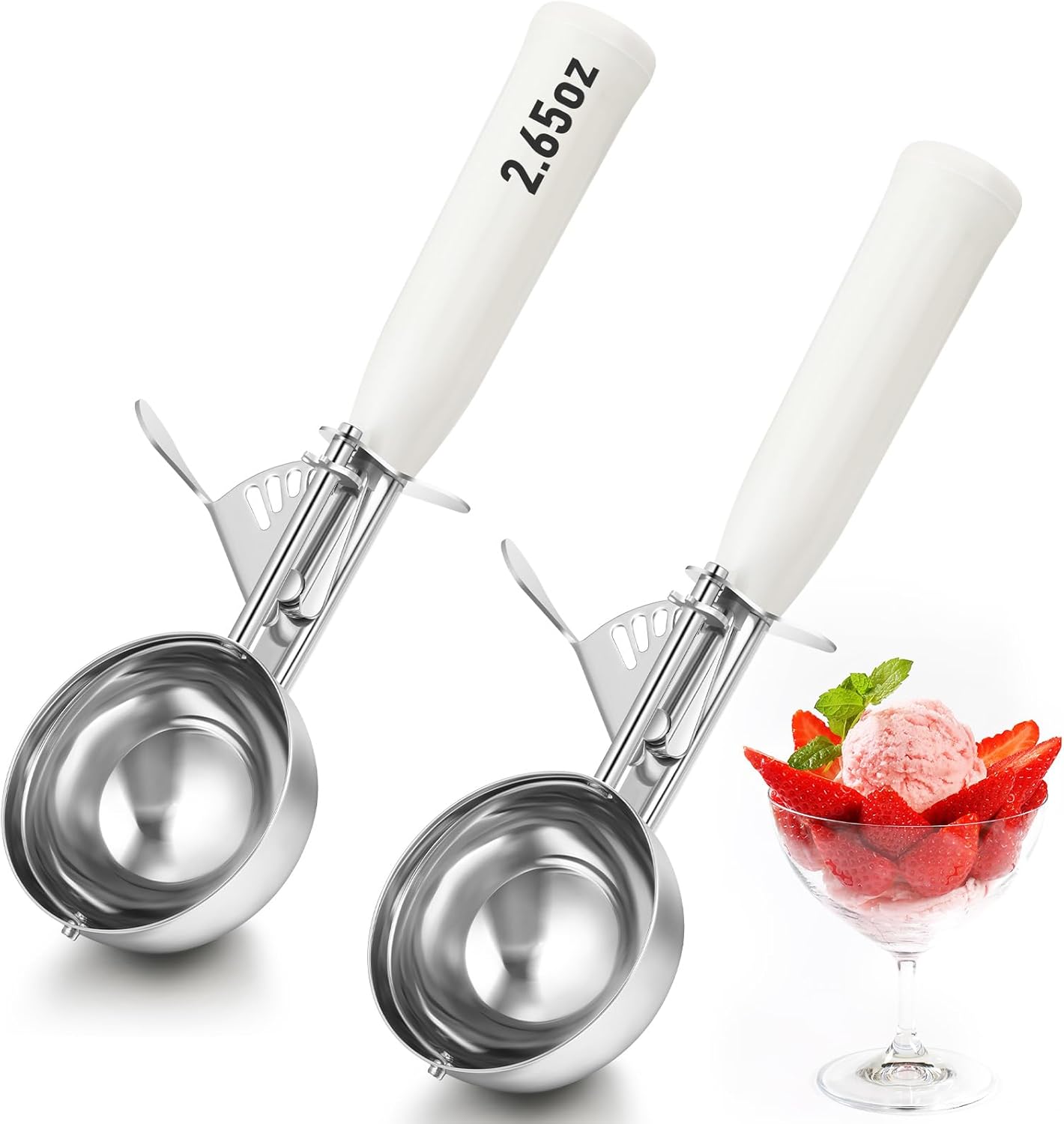 1 Pcs Release Cookie Scoops Ice Cream Scooper with Trigger Release Portion Scoop Stainless Steel for Portion Control, Baking Food, Cookie Dough (8 oz,Ivory)