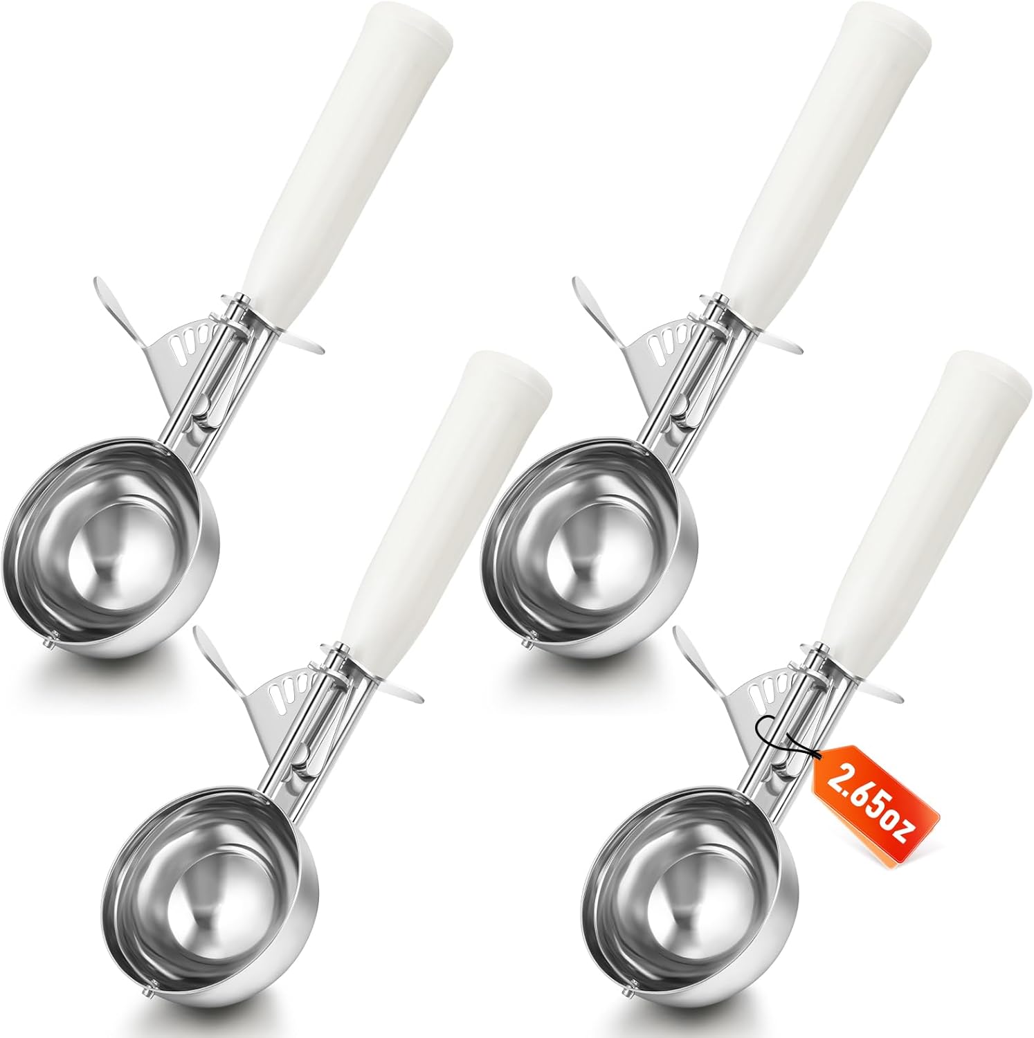 1 Pcs Release Cookie Scoops Ice Cream Scooper with Trigger Release Portion Scoop Stainless Steel for Portion Control, Baking Food, Cookie Dough (8 oz,Ivory)