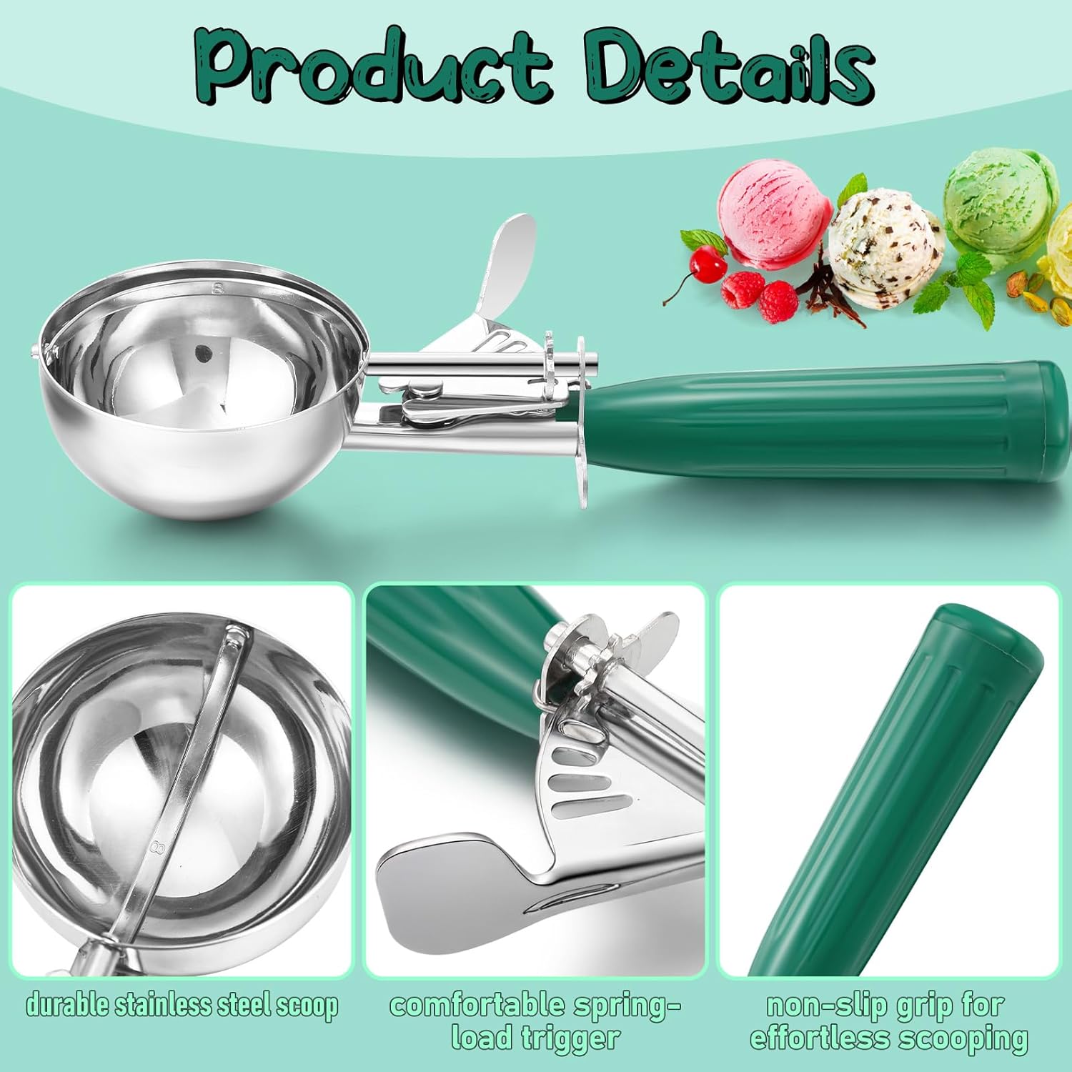 1 Pcs Release Cookie Scoops Ice Cream Scooper with Trigger Release Portion Scoop Stainless Steel for Portion Control, Baking Food, Cookie Dough (8 oz,Ivory)