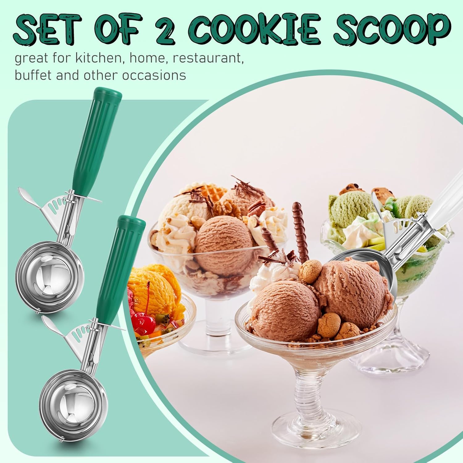 1 Pcs Release Cookie Scoops Ice Cream Scooper with Trigger Release Portion Scoop Stainless Steel for Portion Control, Baking Food, Cookie Dough (8 oz,Ivory)