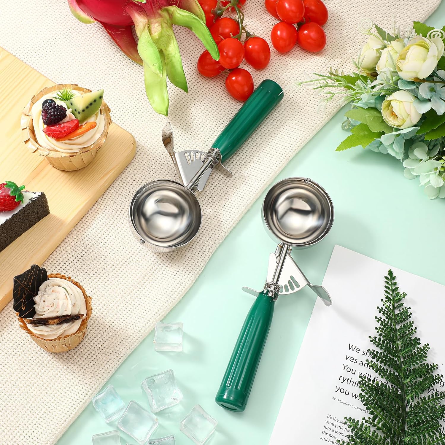 1 Pcs Release Cookie Scoops Ice Cream Scooper with Trigger Release Portion Scoop Stainless Steel for Portion Control, Baking Food, Cookie Dough (8 oz,Ivory)