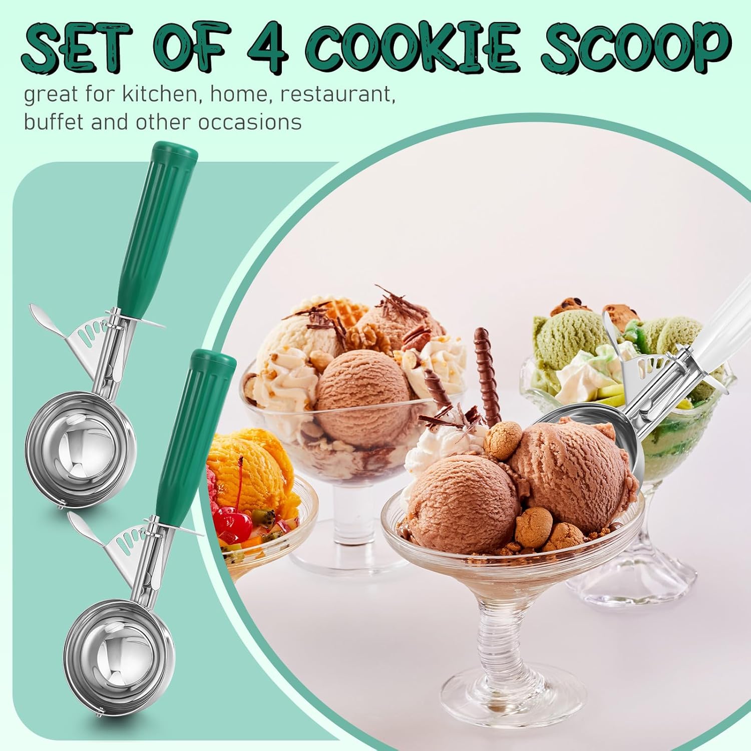 1 Pcs Release Cookie Scoops Ice Cream Scooper with Trigger Release Portion Scoop Stainless Steel for Portion Control, Baking Food, Cookie Dough (8 oz,Ivory)