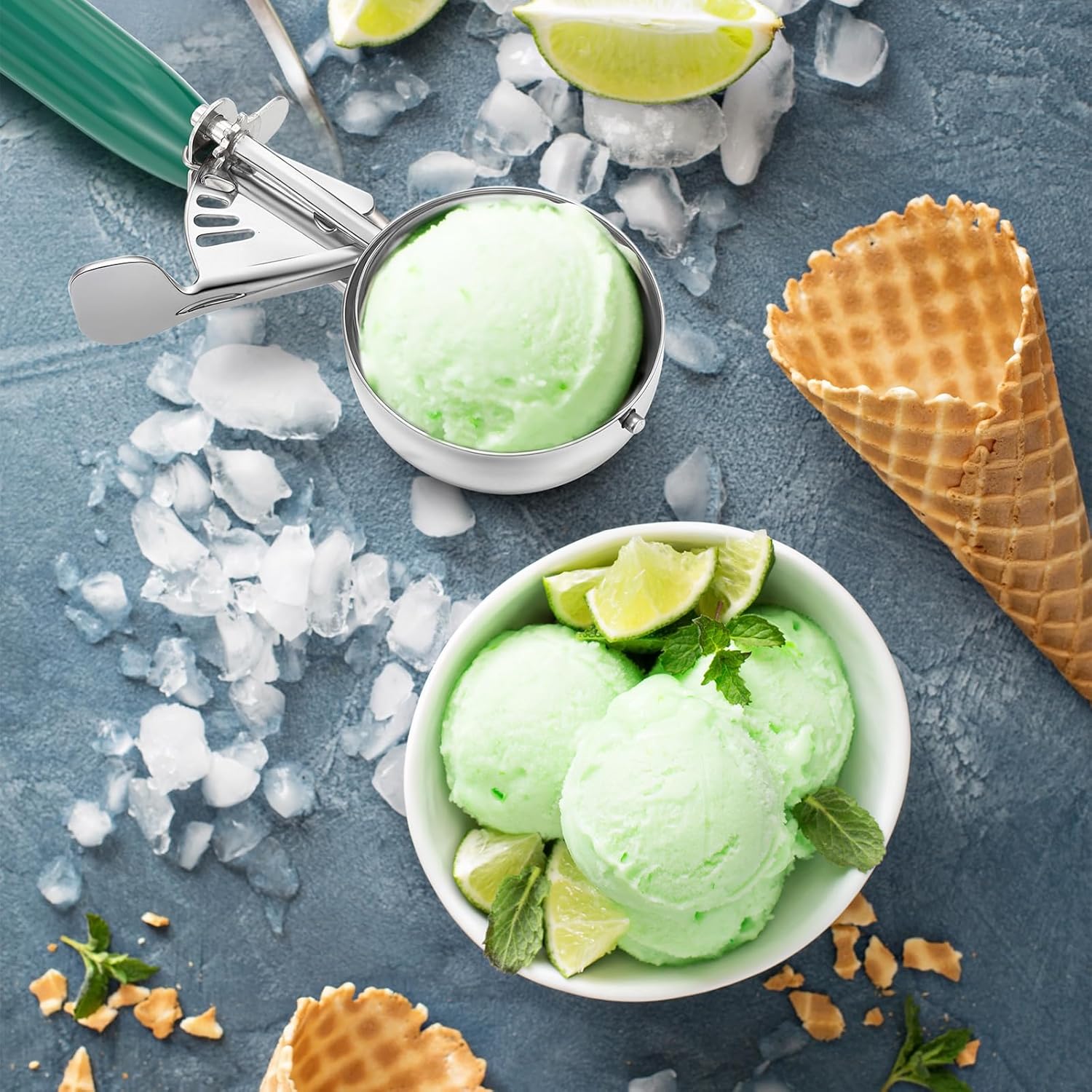 1 Pcs Release Cookie Scoops Ice Cream Scooper with Trigger Release Portion Scoop Stainless Steel for Portion Control, Baking Food, Cookie Dough (8 oz,Ivory)
