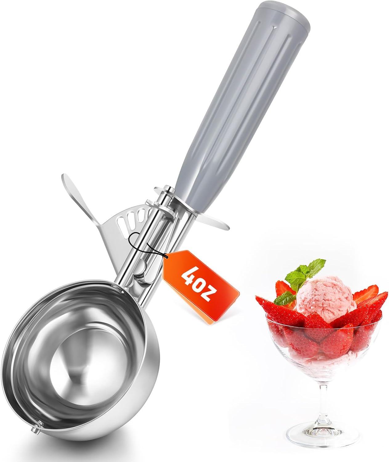 1 Pcs Release Cookie Scoops Ice Cream Scooper with Trigger Release Portion Scoop Stainless Steel for Portion Control, Baking Food, Cookie Dough (8 oz,Ivory)