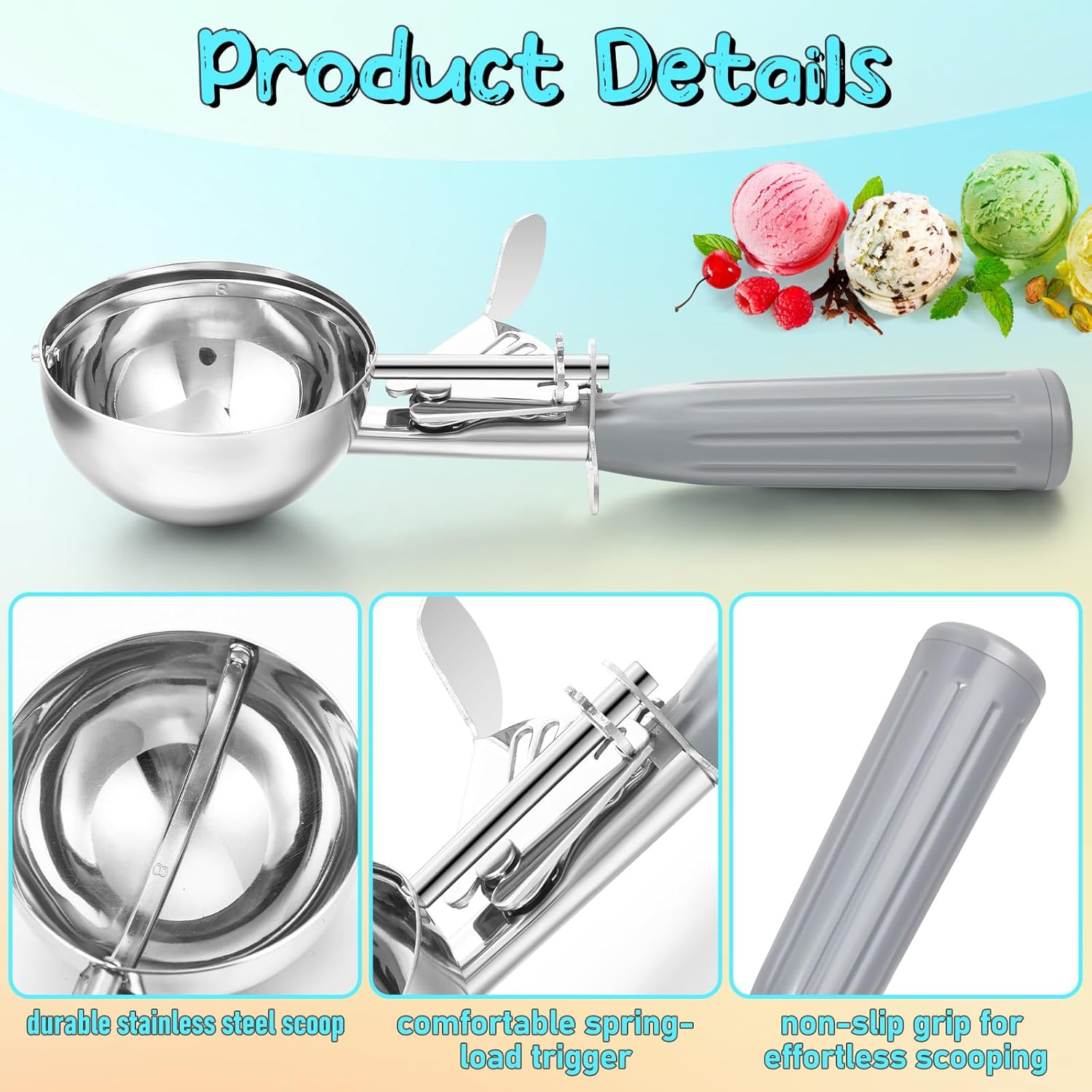 1 Pcs Release Cookie Scoops Ice Cream Scooper with Trigger Release Portion Scoop Stainless Steel for Portion Control, Baking Food, Cookie Dough (8 oz,Ivory)